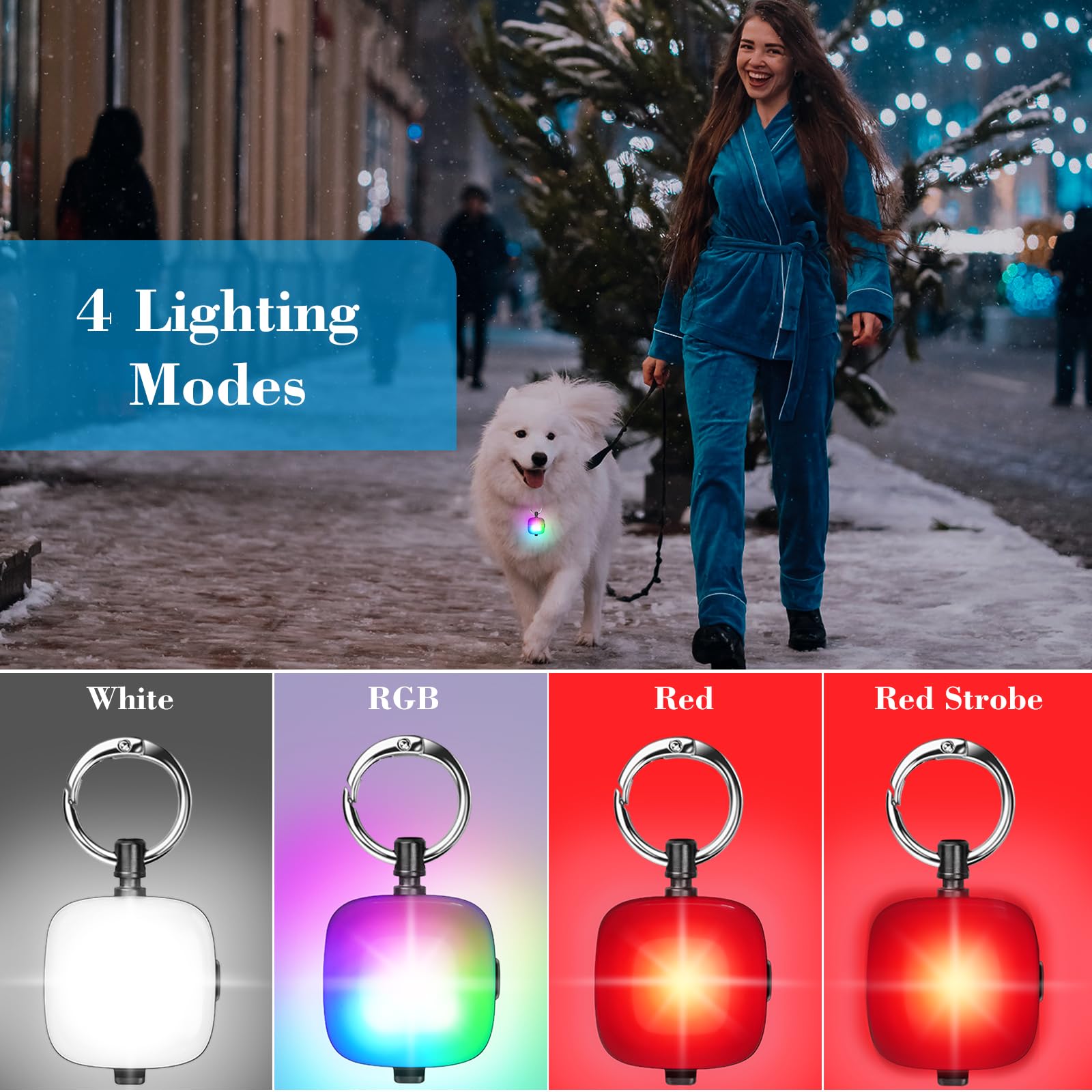 JUFDS LED dog collar light with multiple modes for customizable safety signals.