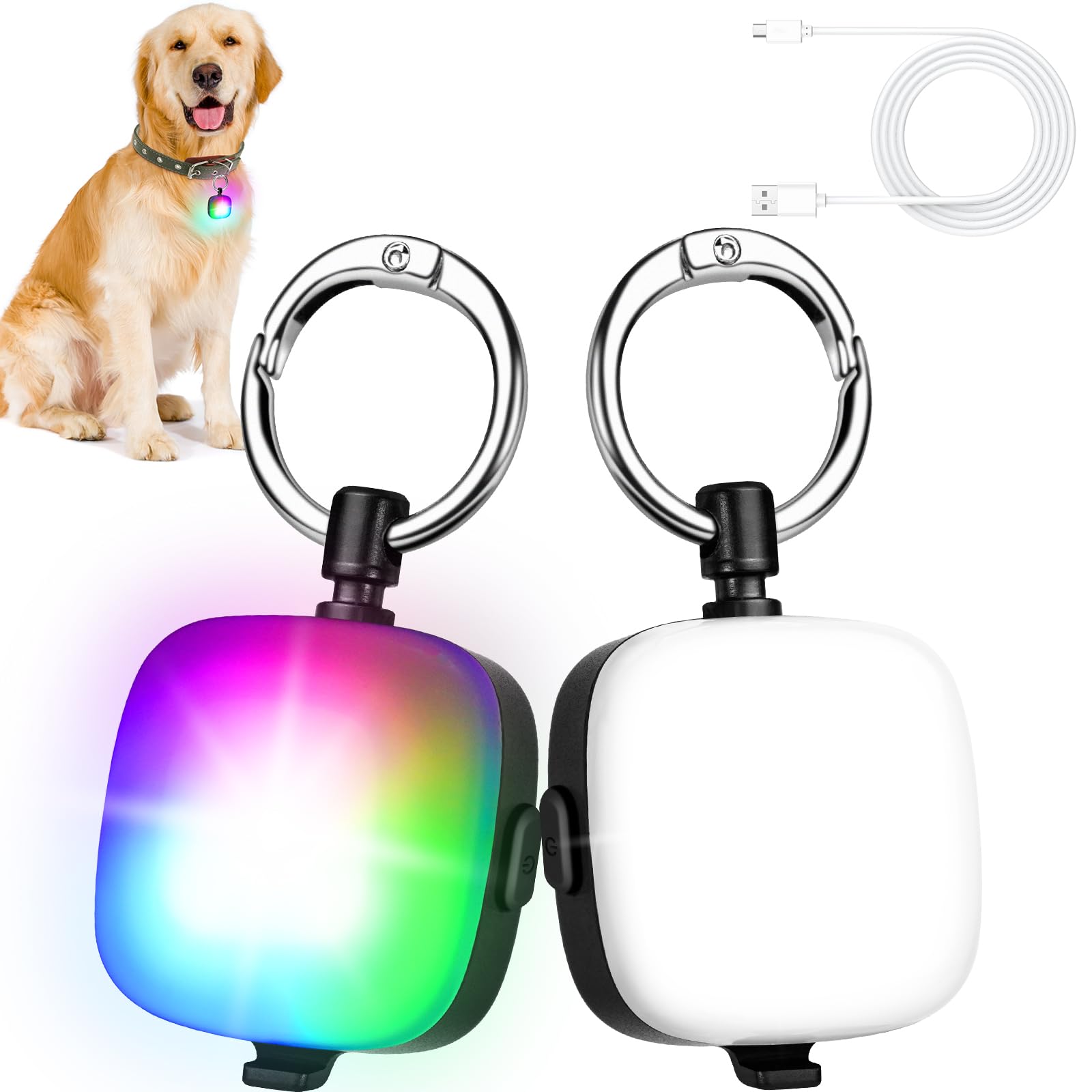 JUFDS rechargeable dog lights clip on collars for clear nighttime visibility.