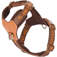 JUFOO brown dog harness back view highlighting lightweight comfort