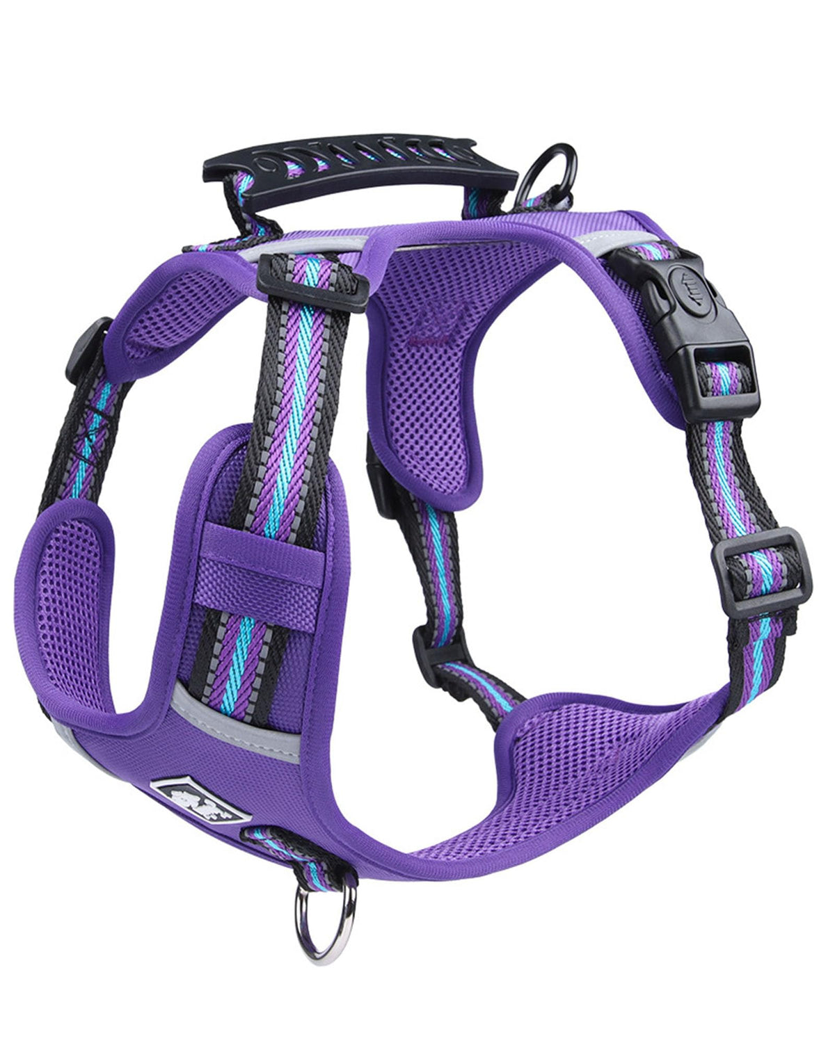 JUFOO No Pull harness front clip in purple enables pull-free training and safer walks