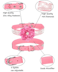 JUFOO Rhinestone Dog Collar pink flower-detail highlights sparkly charm for photos and events.