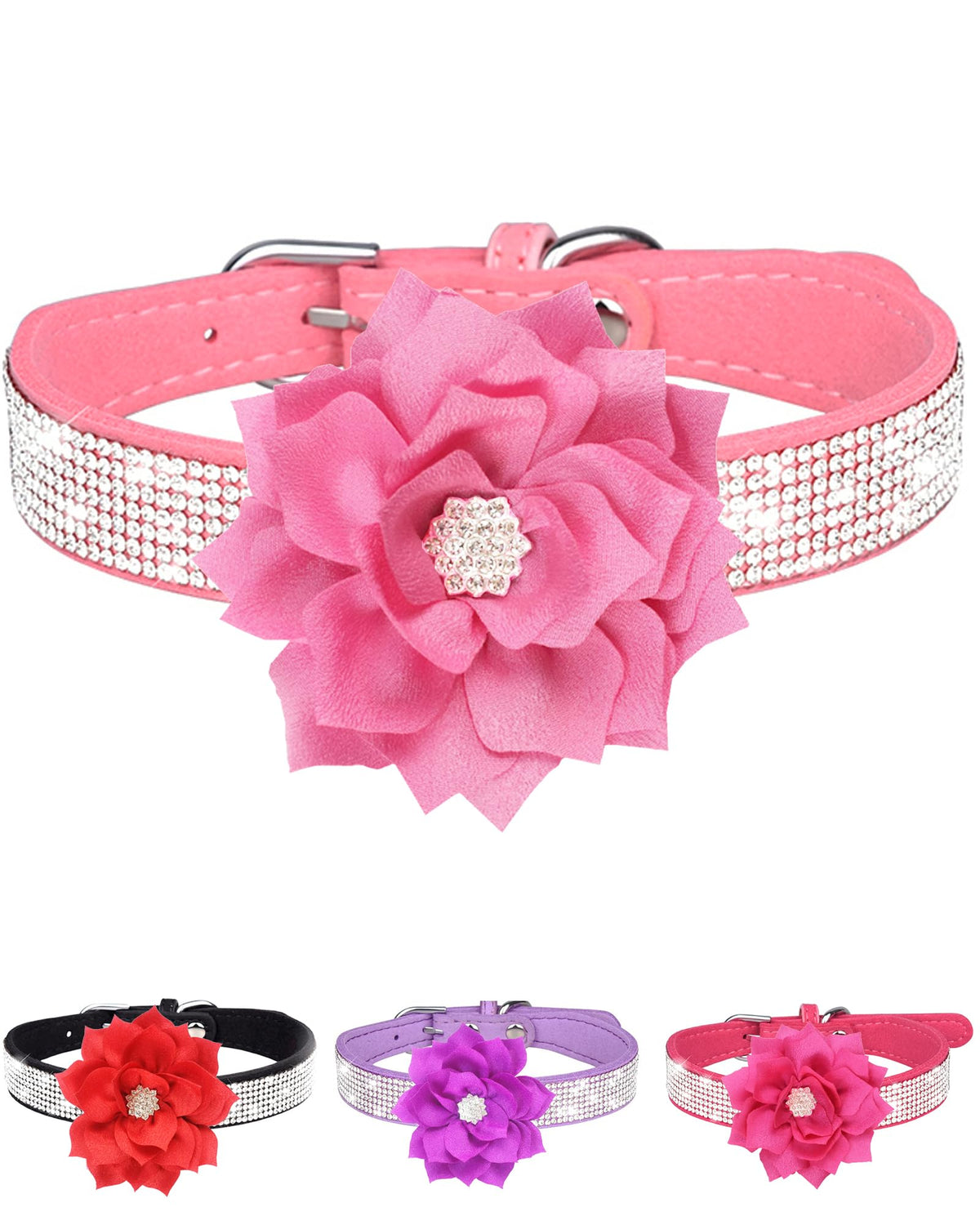 JUFOO Rhinestone Dog Collar Pink XS for everyday stylish walks.