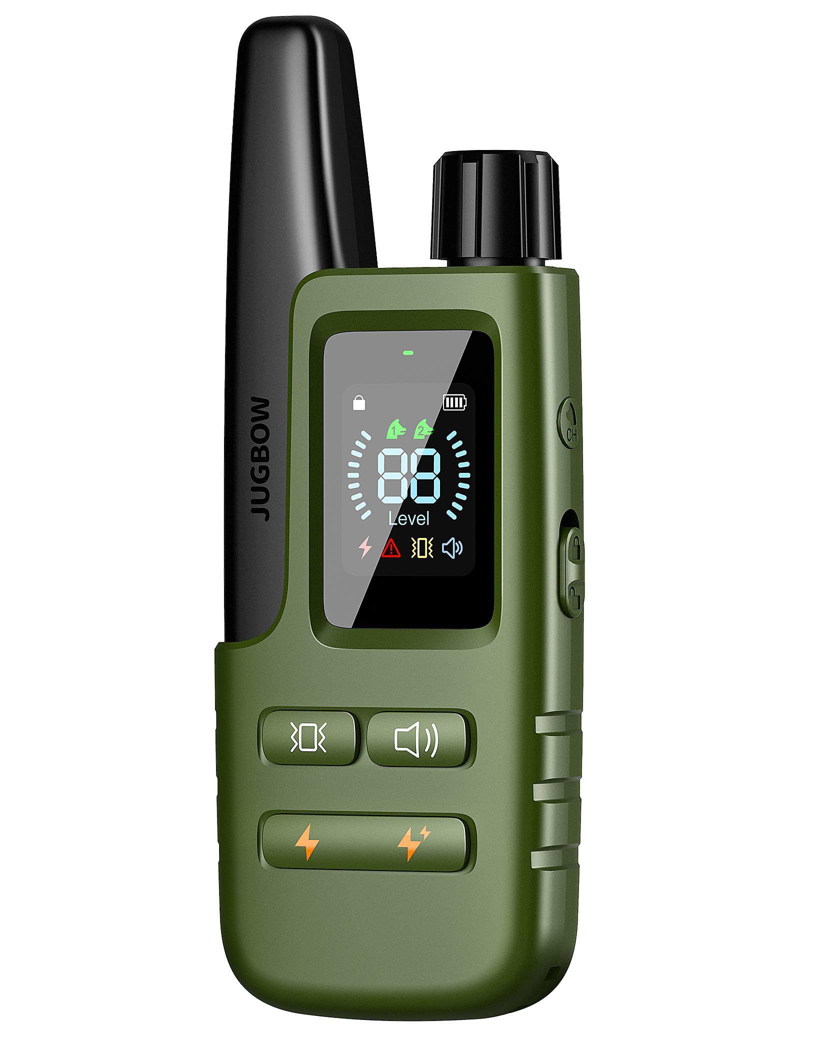 Jugbow 3300FT dog training collar remote for outdoor recall training and versatile training modes.