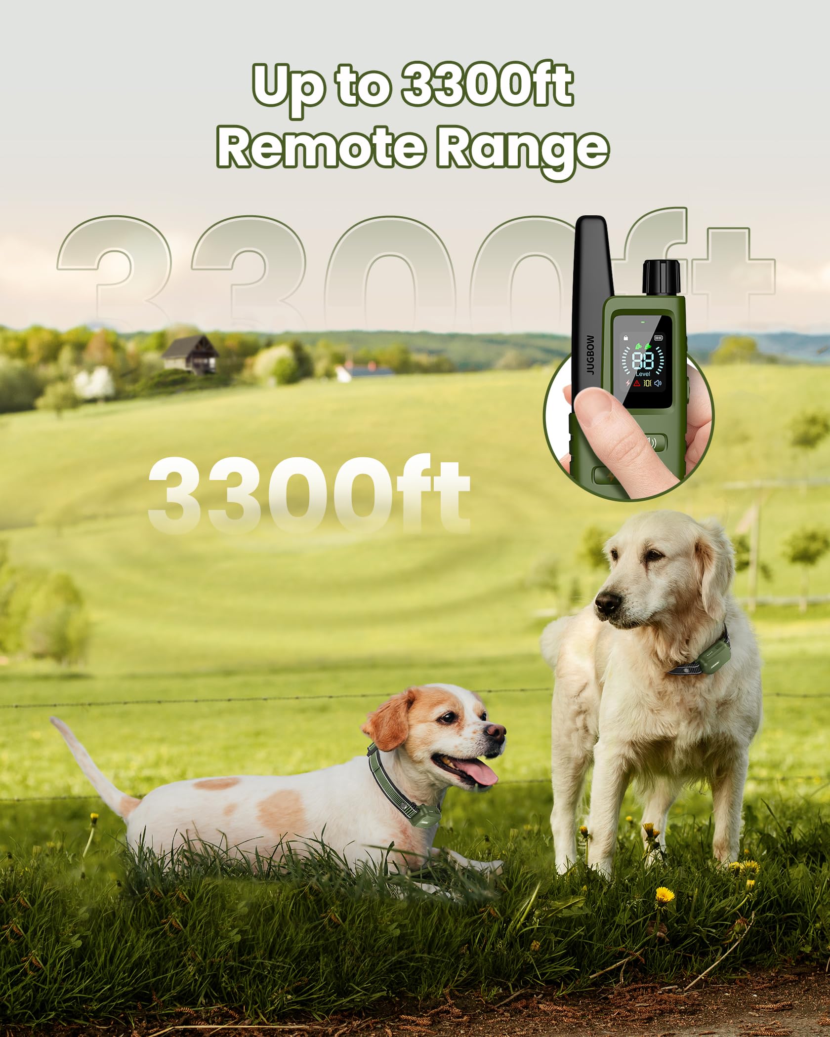 Jugbow 4200ft range remote shows extended training reach.