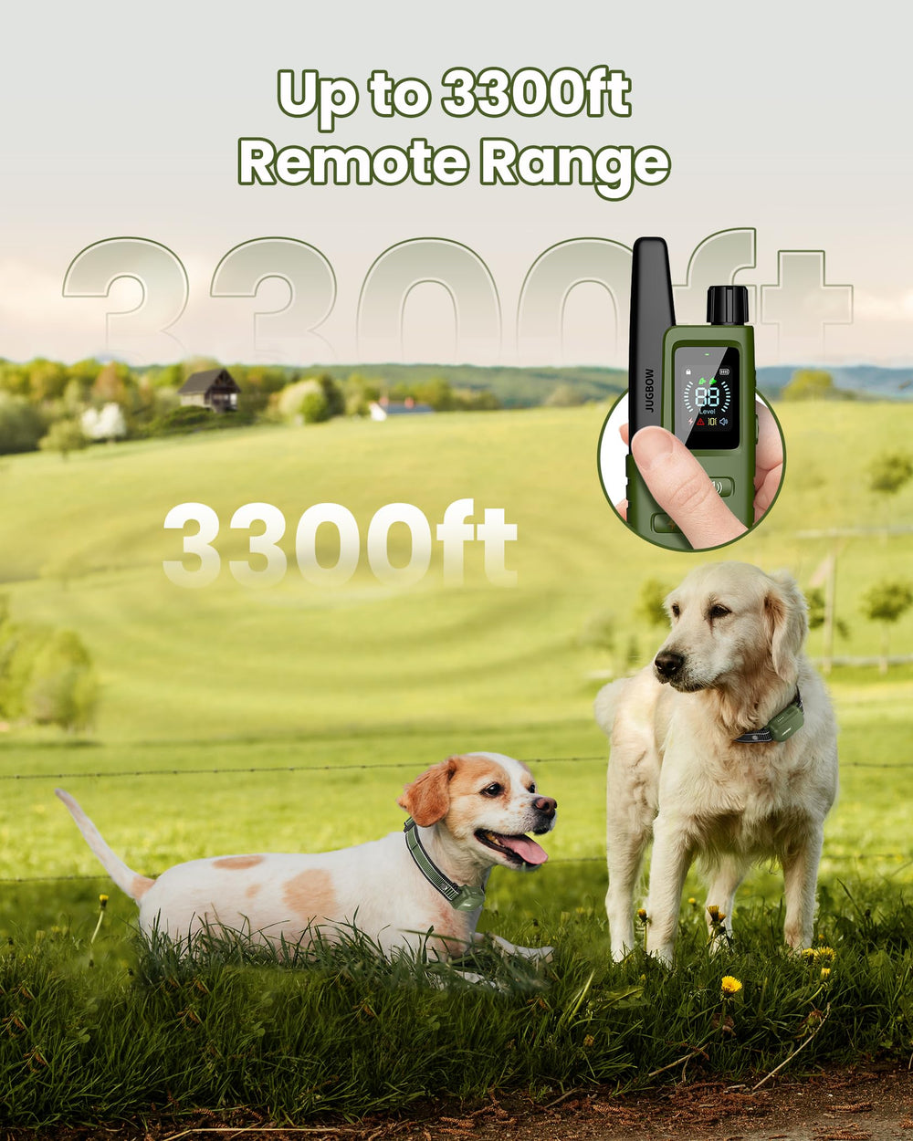 Jugbow 4200ft range remote shows extended training reach.