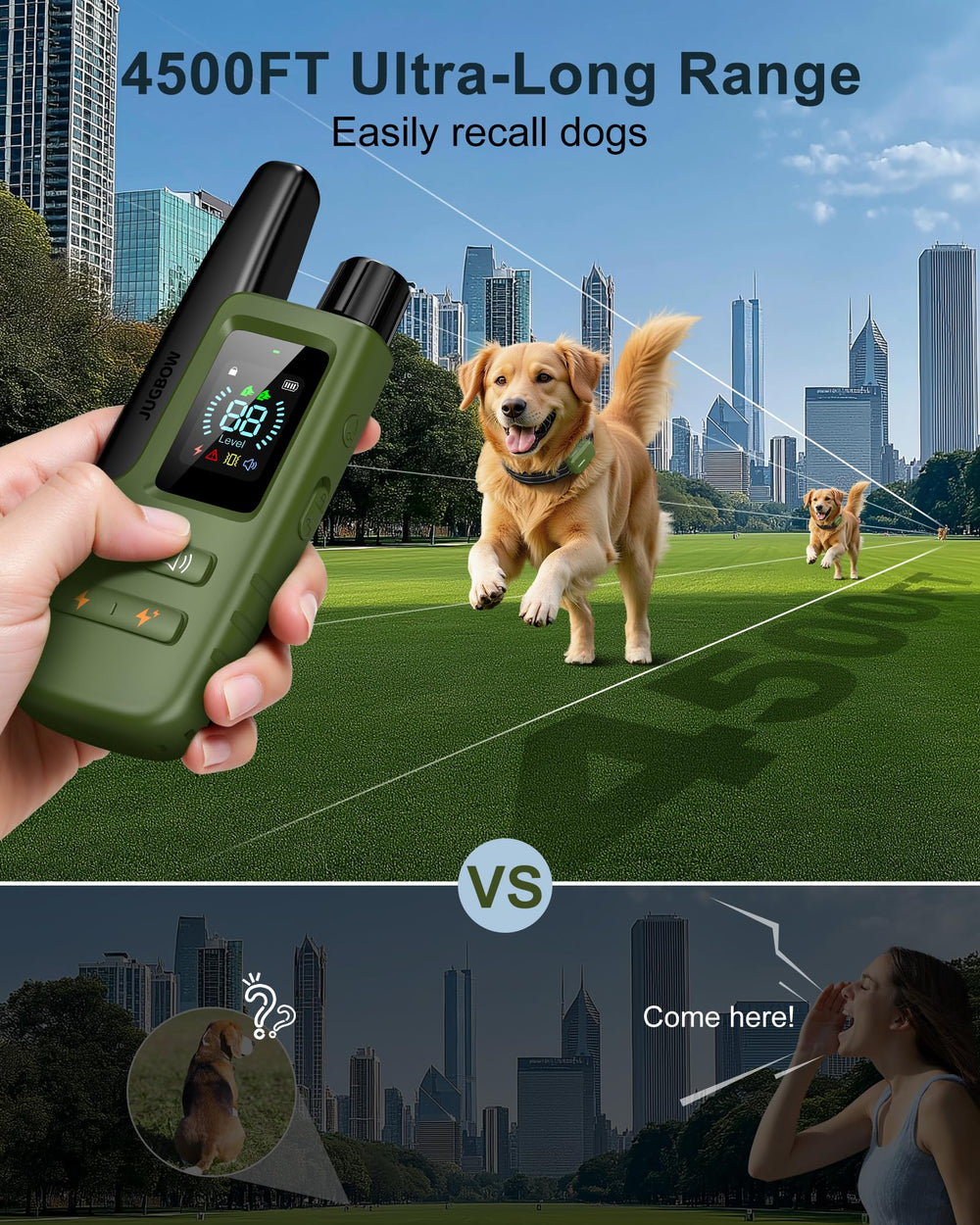 Jugbow 4500ft range enables off-leash training in parks and beaches with confidence