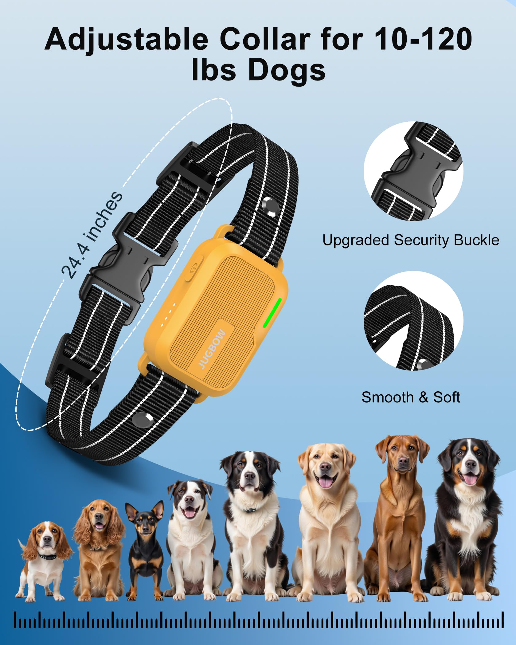 Jugbow adjustable collar fits dogs from small to large breeds