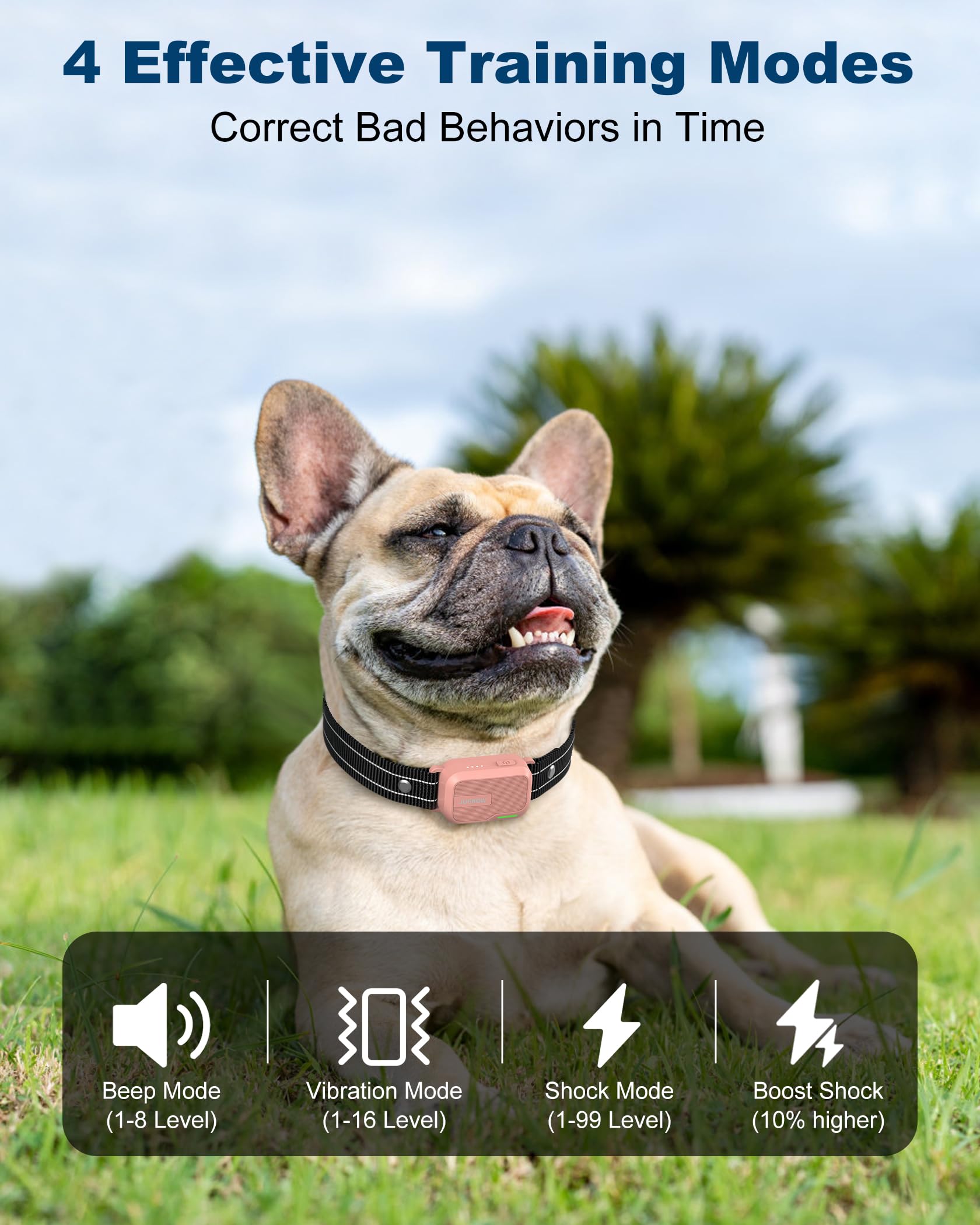 Jugbow dog collar IPX7 waterproof receiver ready for rain and splashes.
