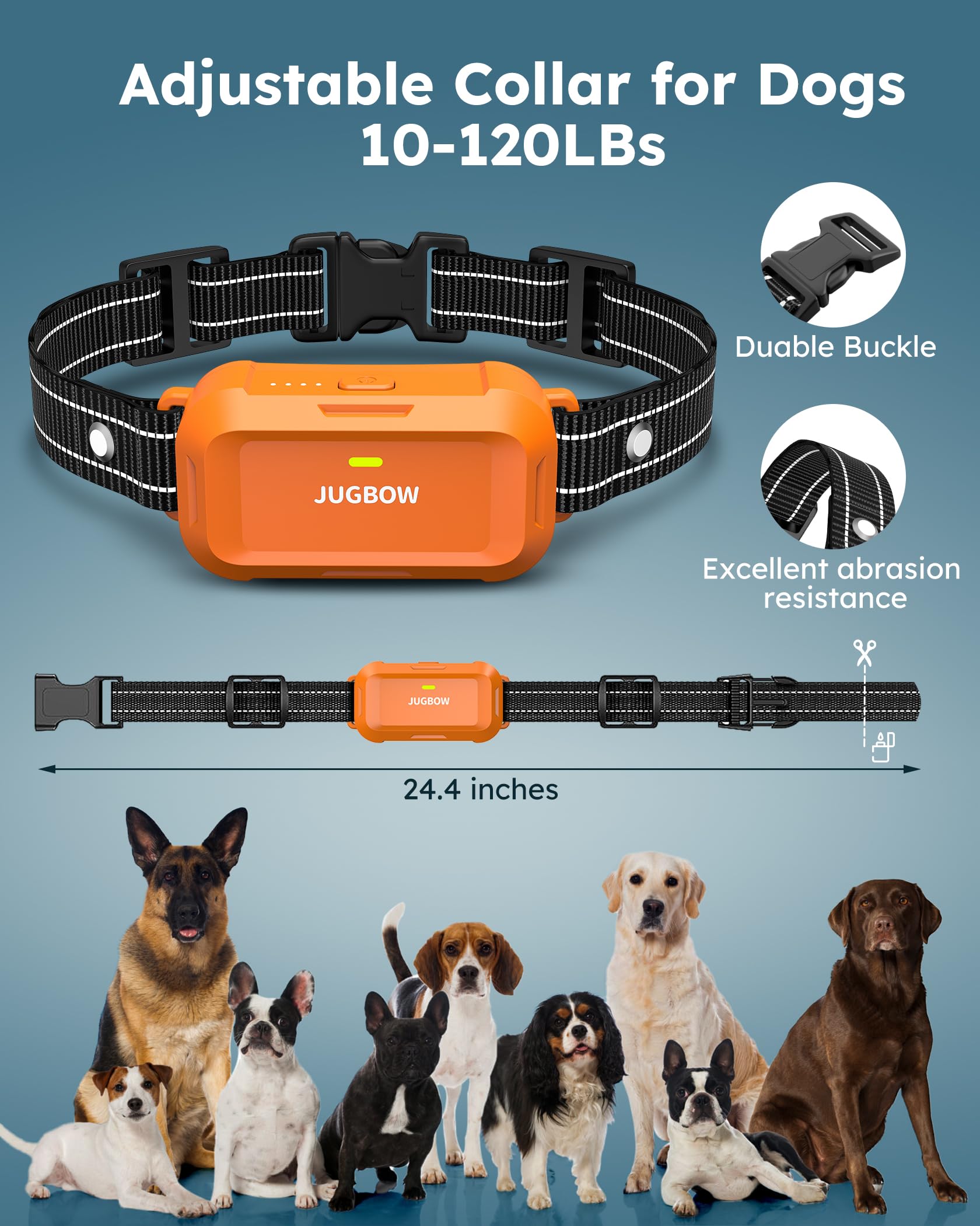 Jugbow dog collar long battery life reduces mid-training recharge interruptions.