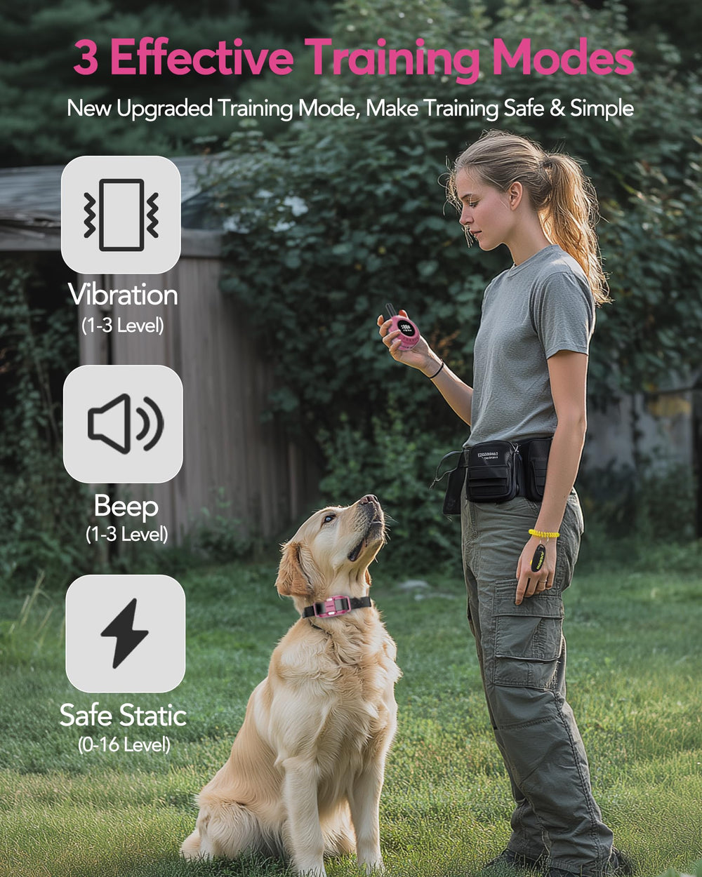 Jugbow remote control image shows two training channels for simultaneous dogs.