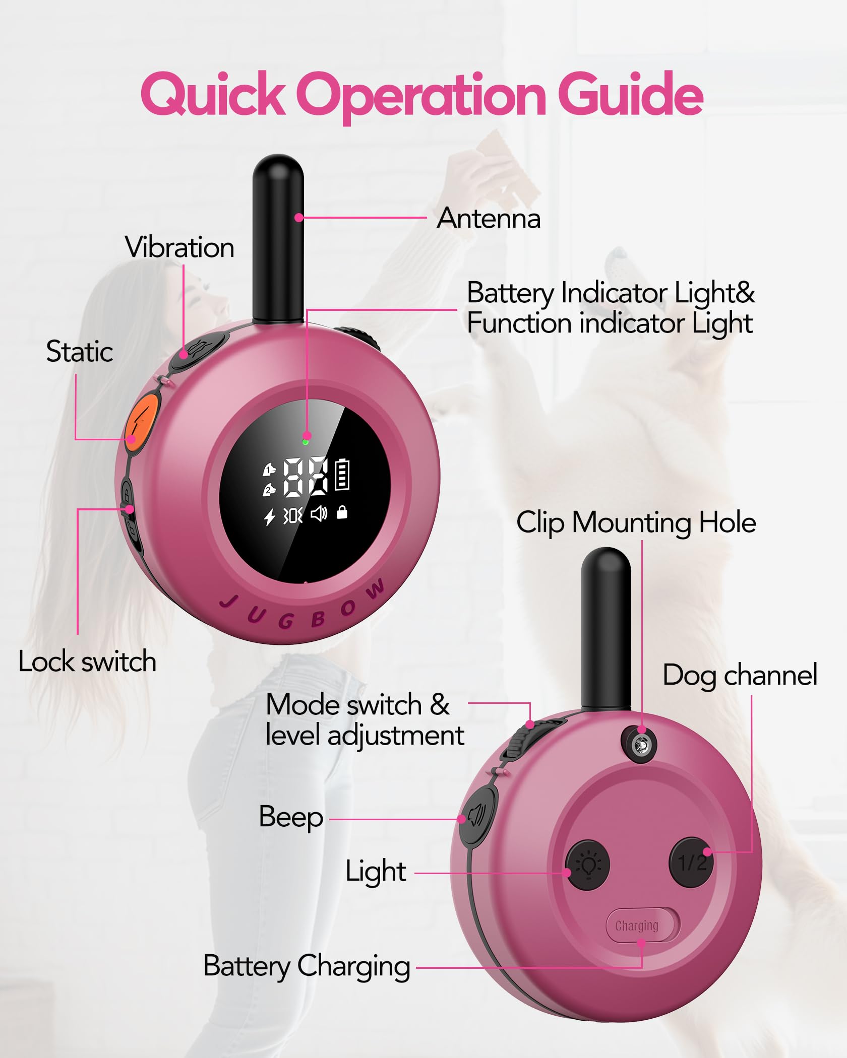 Jugbow waterproof IPX8 collar withstands rain during outdoor training.