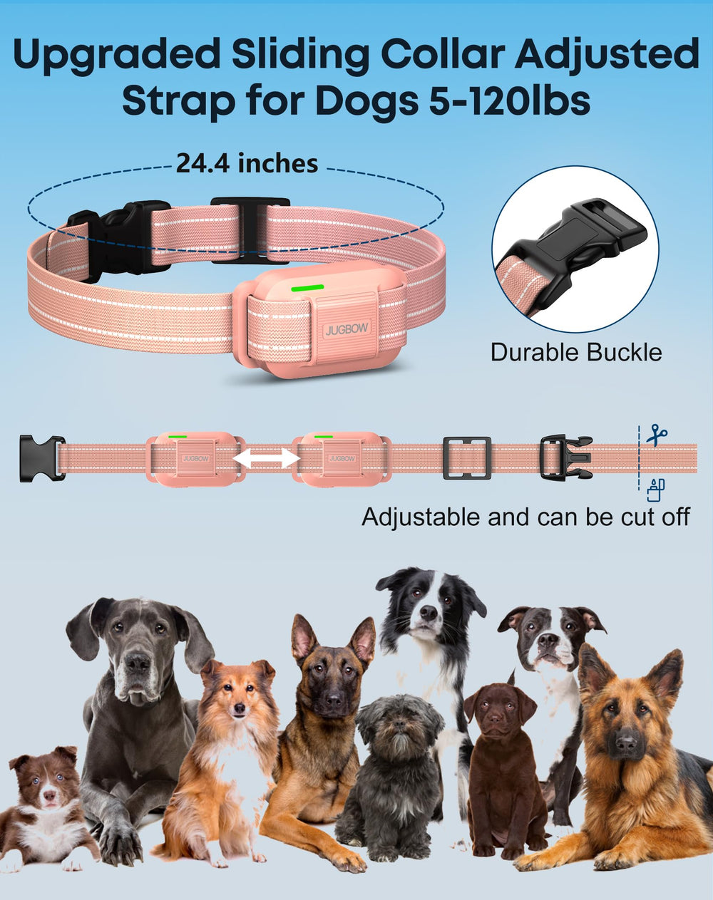 Jugbow adjustable neck strap fits 5 to 24.4 inch dogs