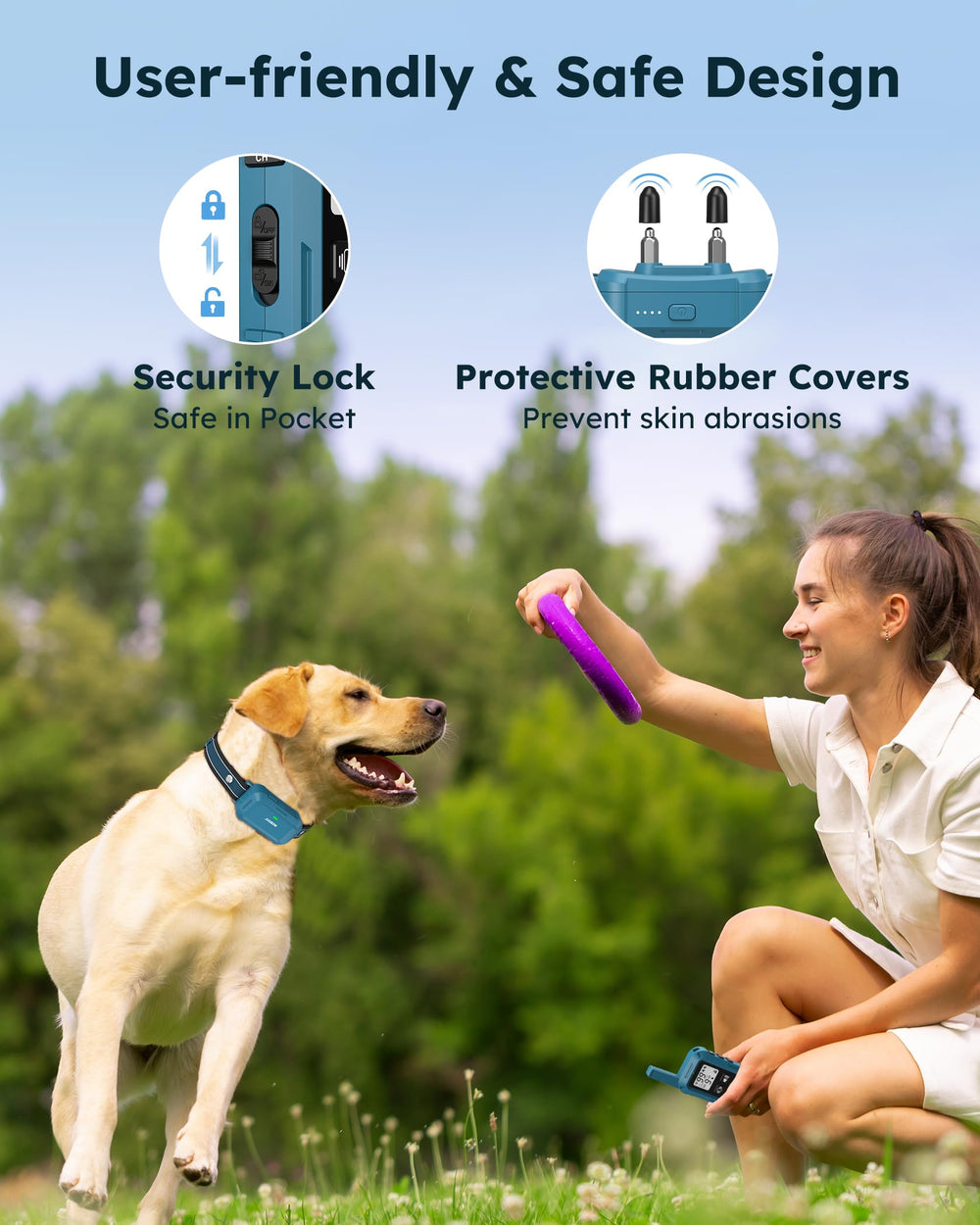 Jugbow ergonomic remote with large buttons simplifies training sessions.