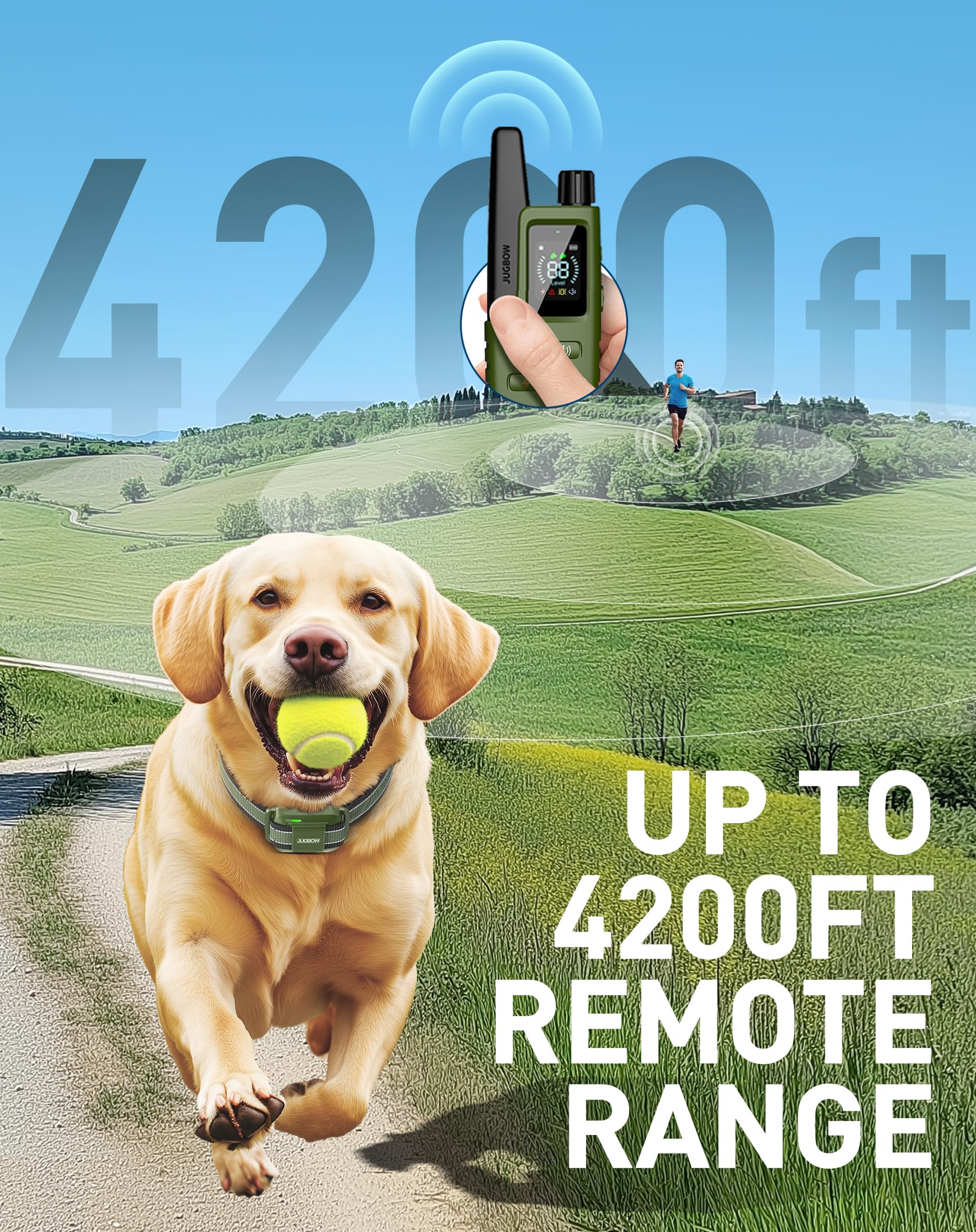 Jugbow dog shock collar IPX8 waterproof design for training in rain or water.