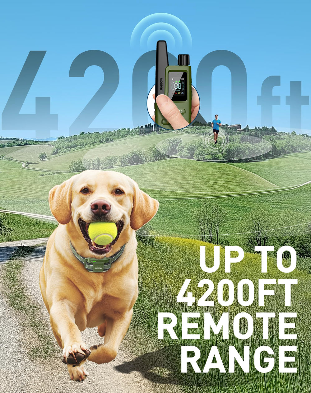 Jugbow dog shock collar IPX8 waterproof design for training in rain or water.
