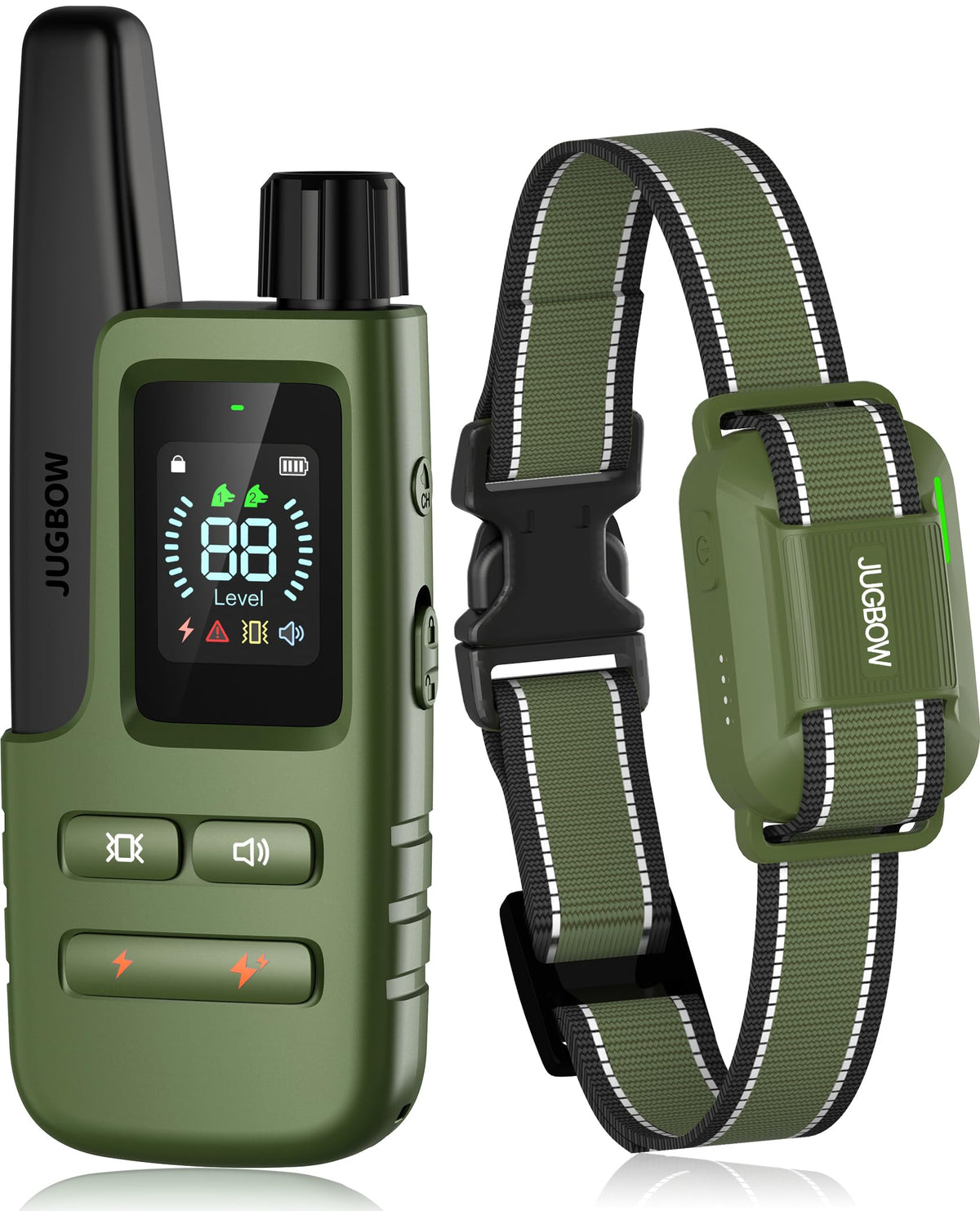 Jugbow dog shock collar remote range enables long-distance recall training.