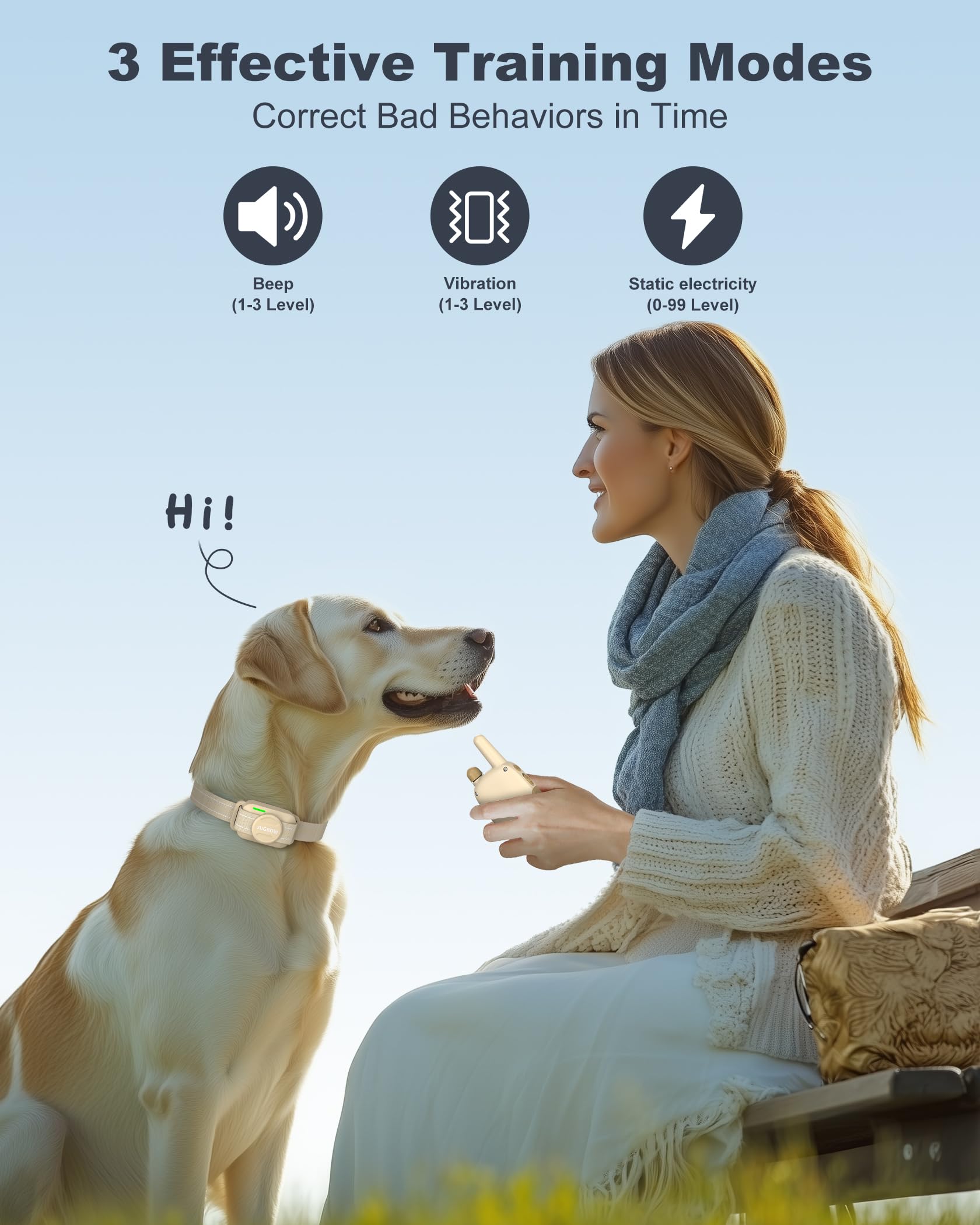 Jugbow dog training collar remote control demonstrates simple operation for fast recall cues.