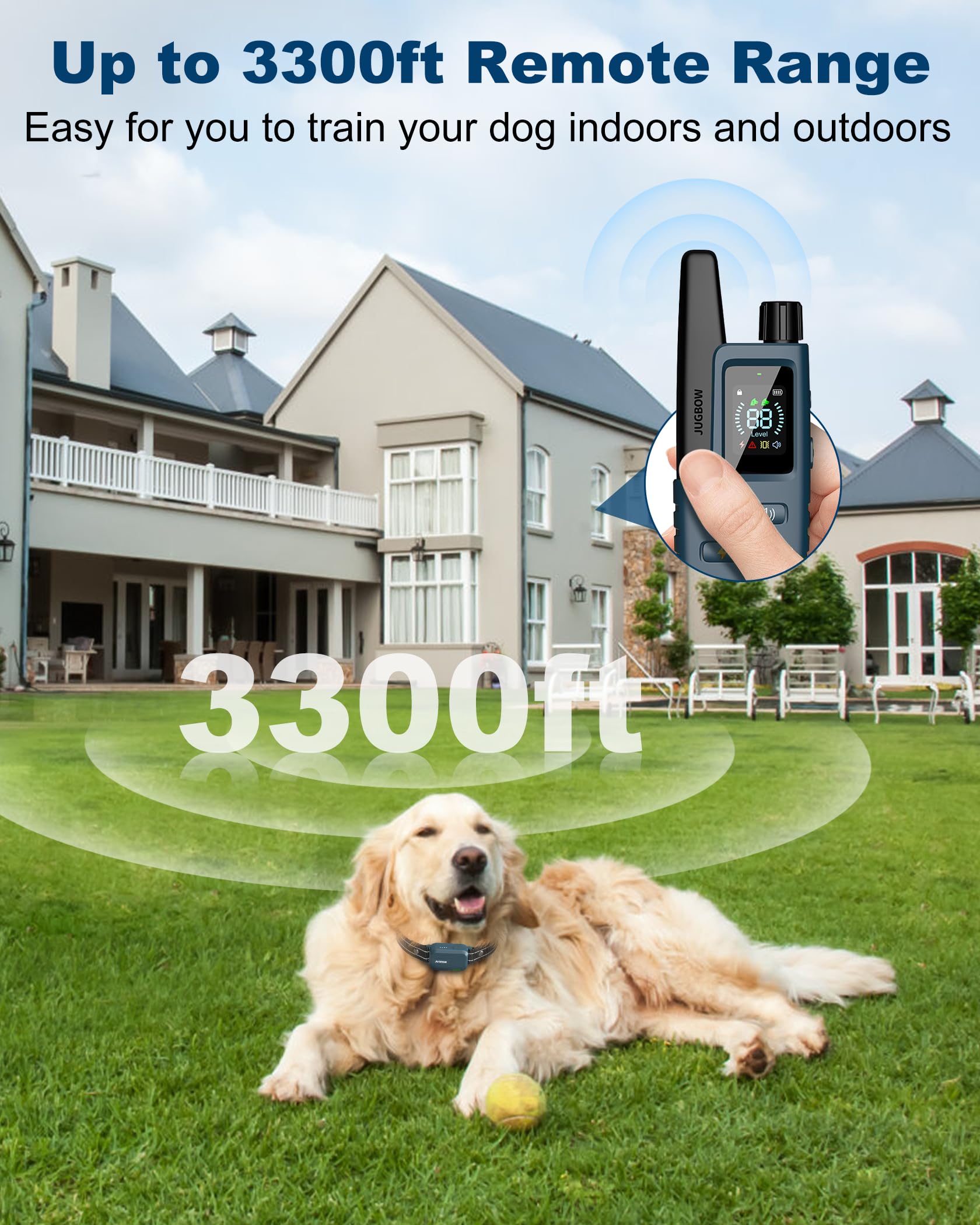 Jugbow IPX8 waterproof collar withstands rain, mud, and swimming