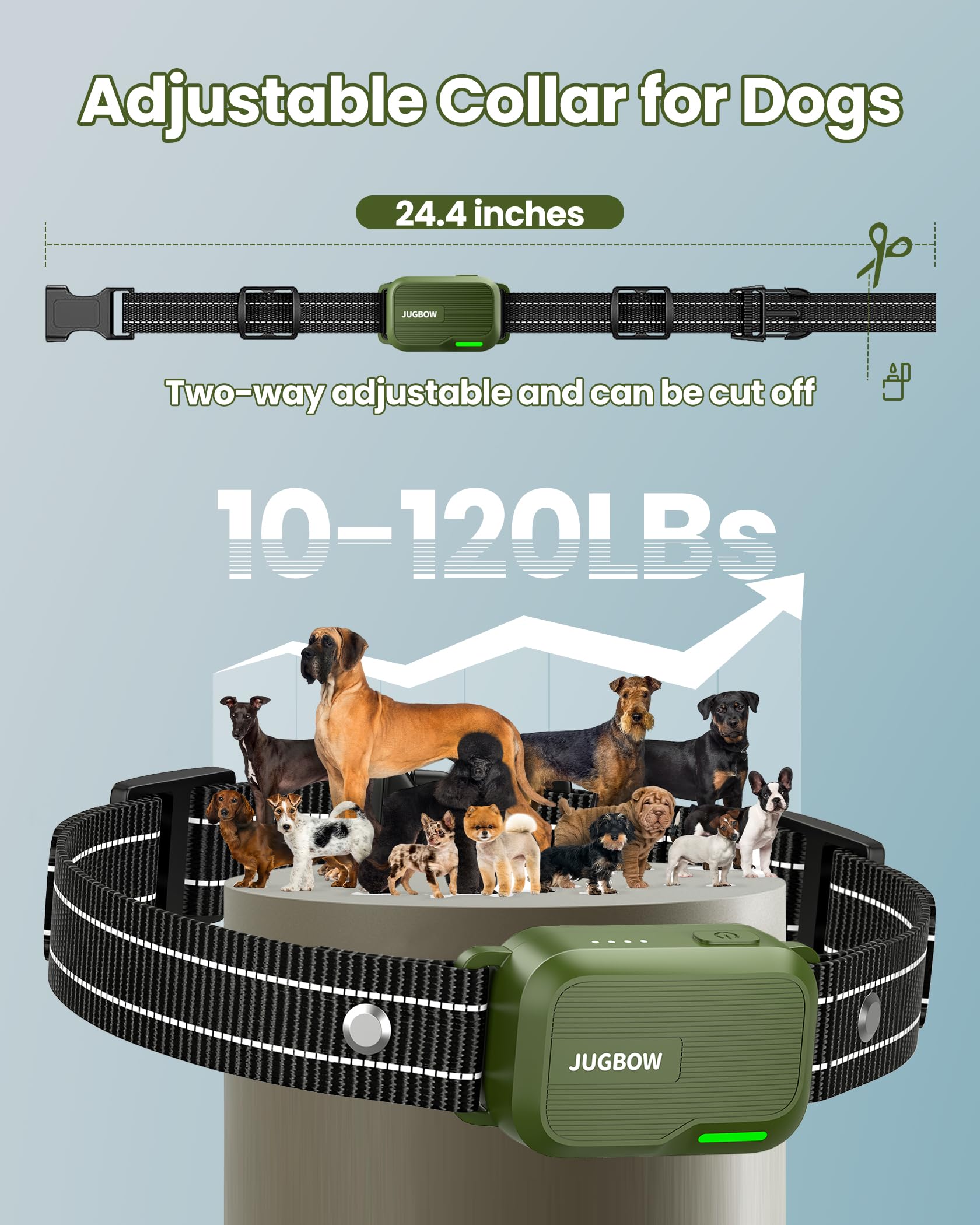 Jugbow soft nylon collar offers comfortable fit for all breeds.