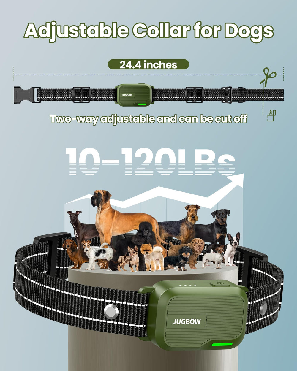 Jugbow soft nylon collar offers comfortable fit for all breeds.