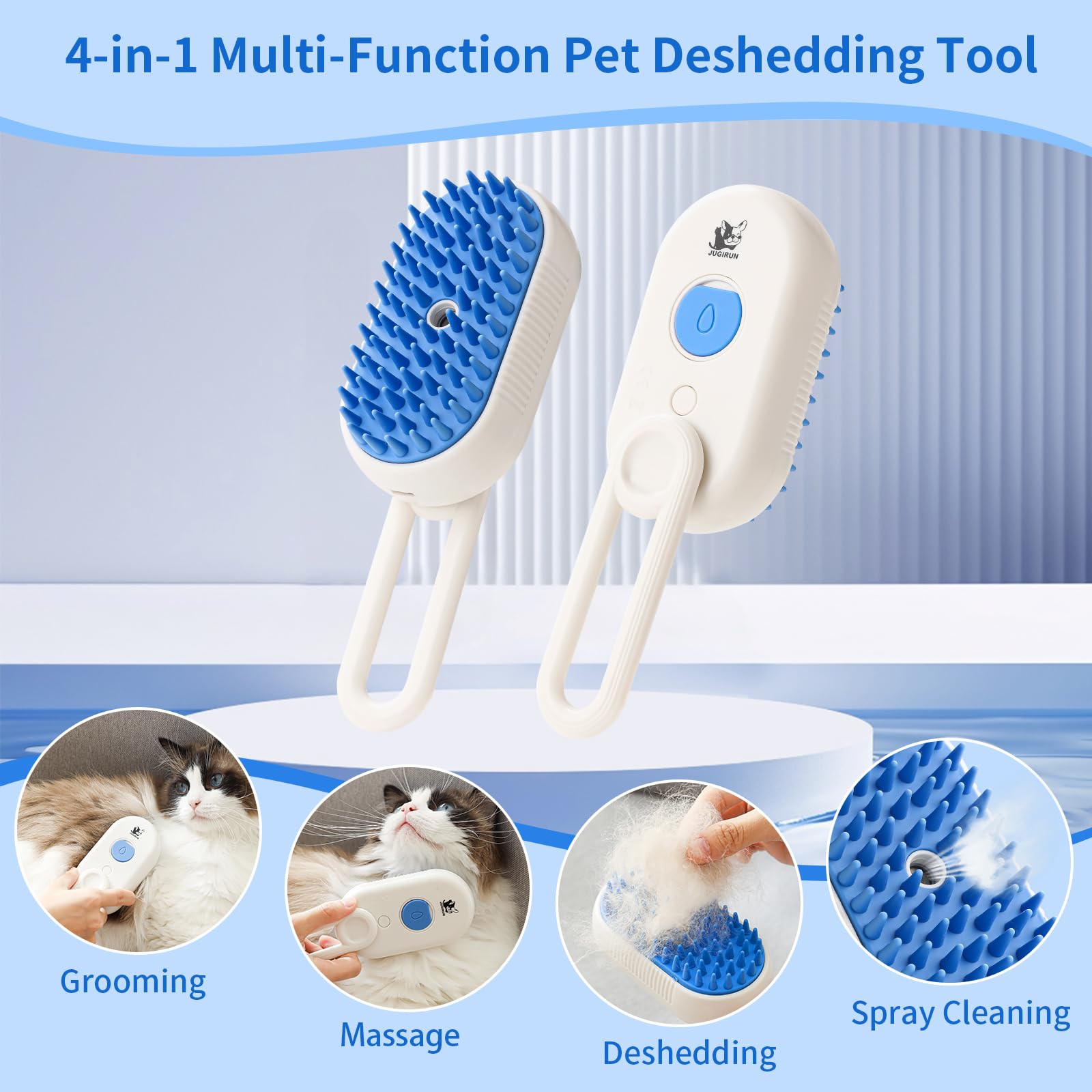 JUGIRUN Cat Steam Brush ultra-soft bristles lift loose fur gently.