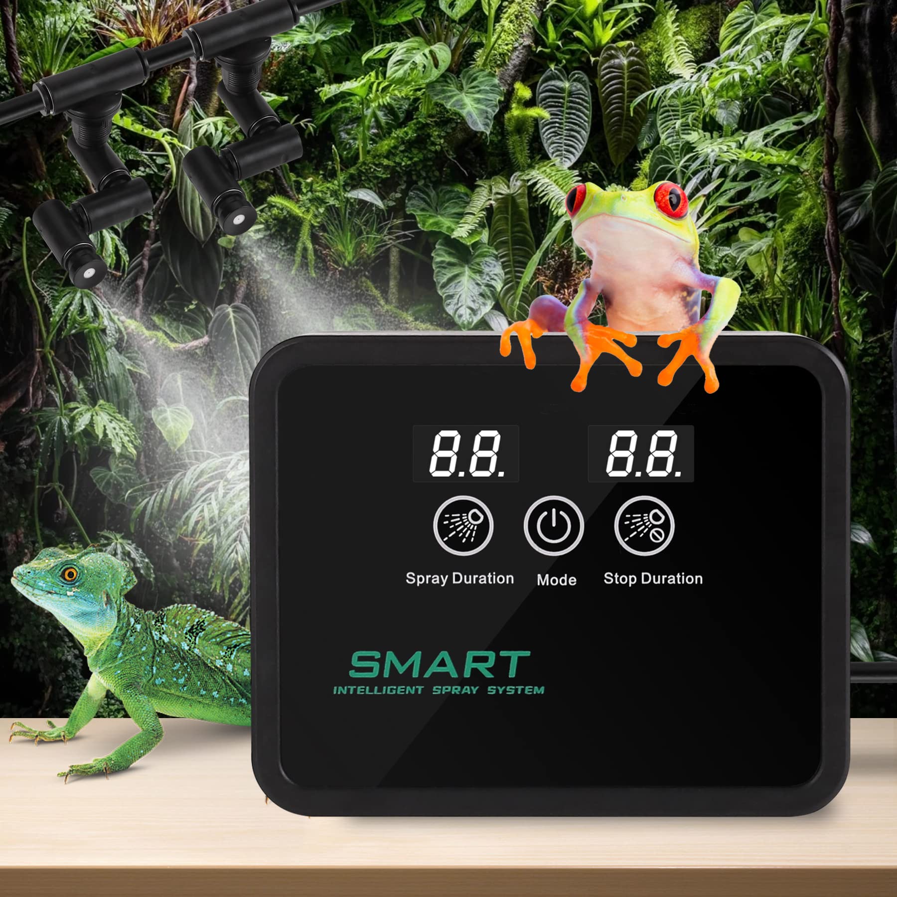 Juilsioa reptile humidifier timer shows automated spray options