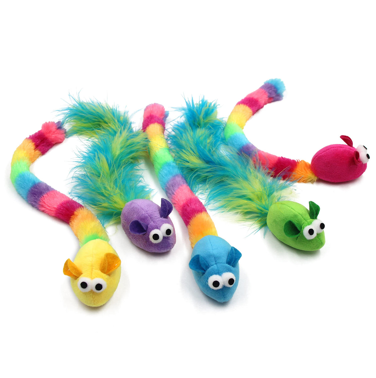 Jumpaws 5-pack catnip toys: multi-colored mice for engaging play and stress-relief scent.