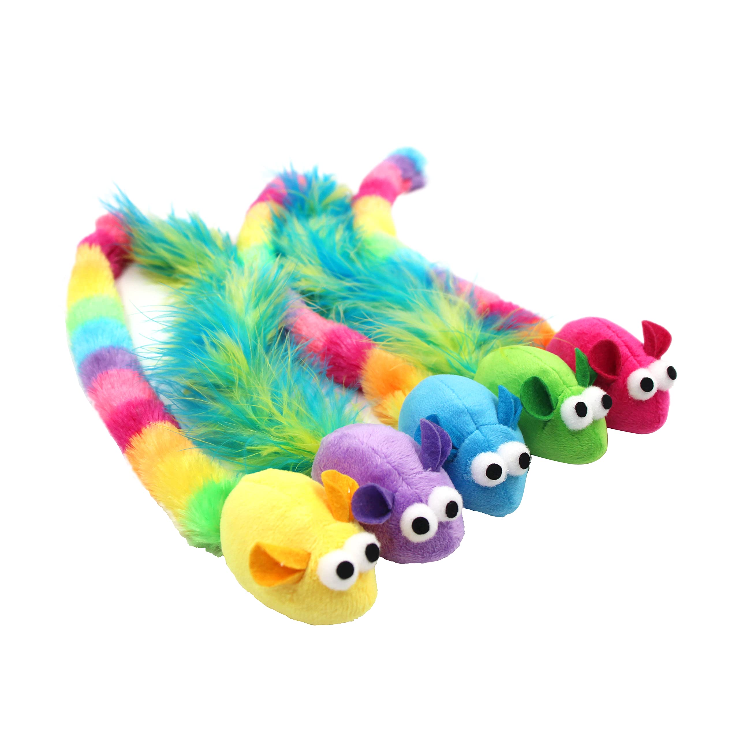 Jumpaws catnip plush toys with natural feathers for fluttery chasing and batting fun.