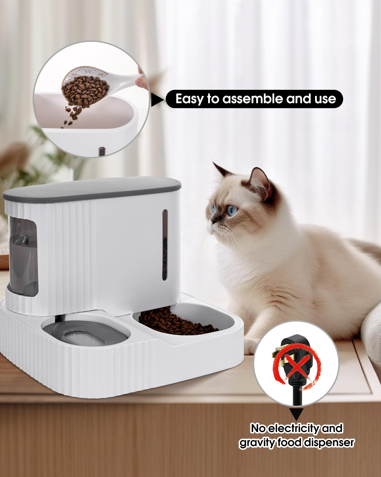 Junbec-Pet cat feeder dry-food-compartment highlights separation to keep food dry and clean.