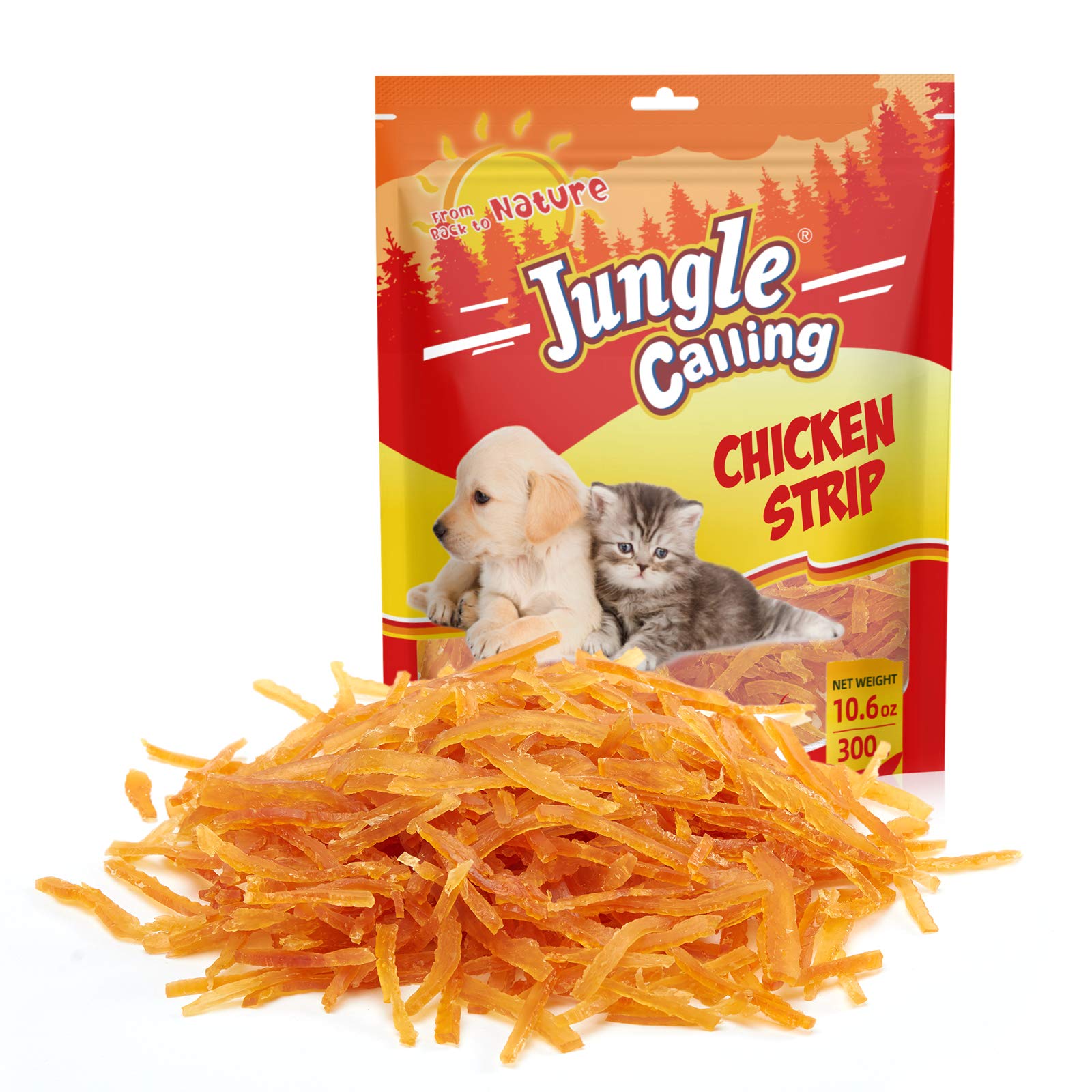 Jungle Calling bite-size chicken strips for easy digestion.