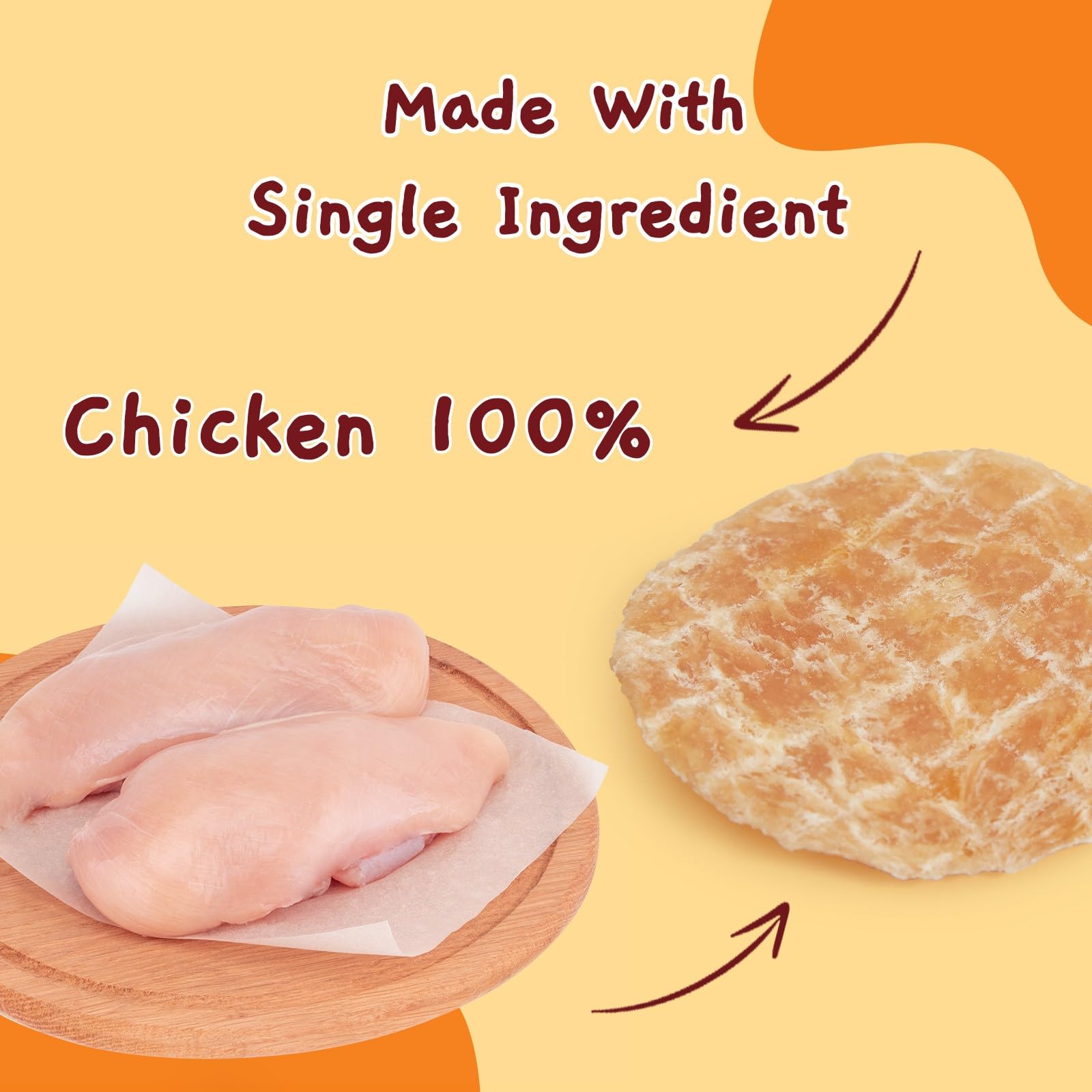 Jungle Calling chicken chips close-up reveals crunchy texture that dogs enjoy.