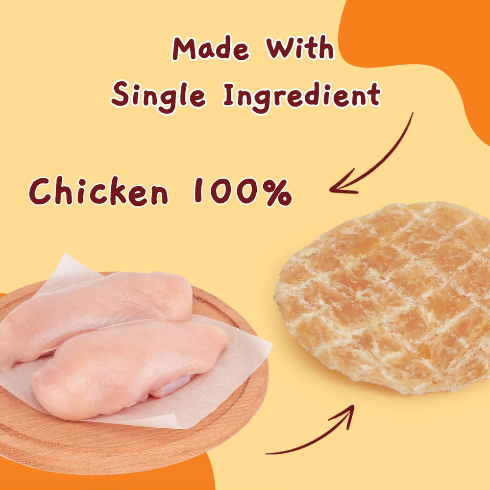 Jungle Calling chicken chips close-up reveals crunchy texture that dogs enjoy.