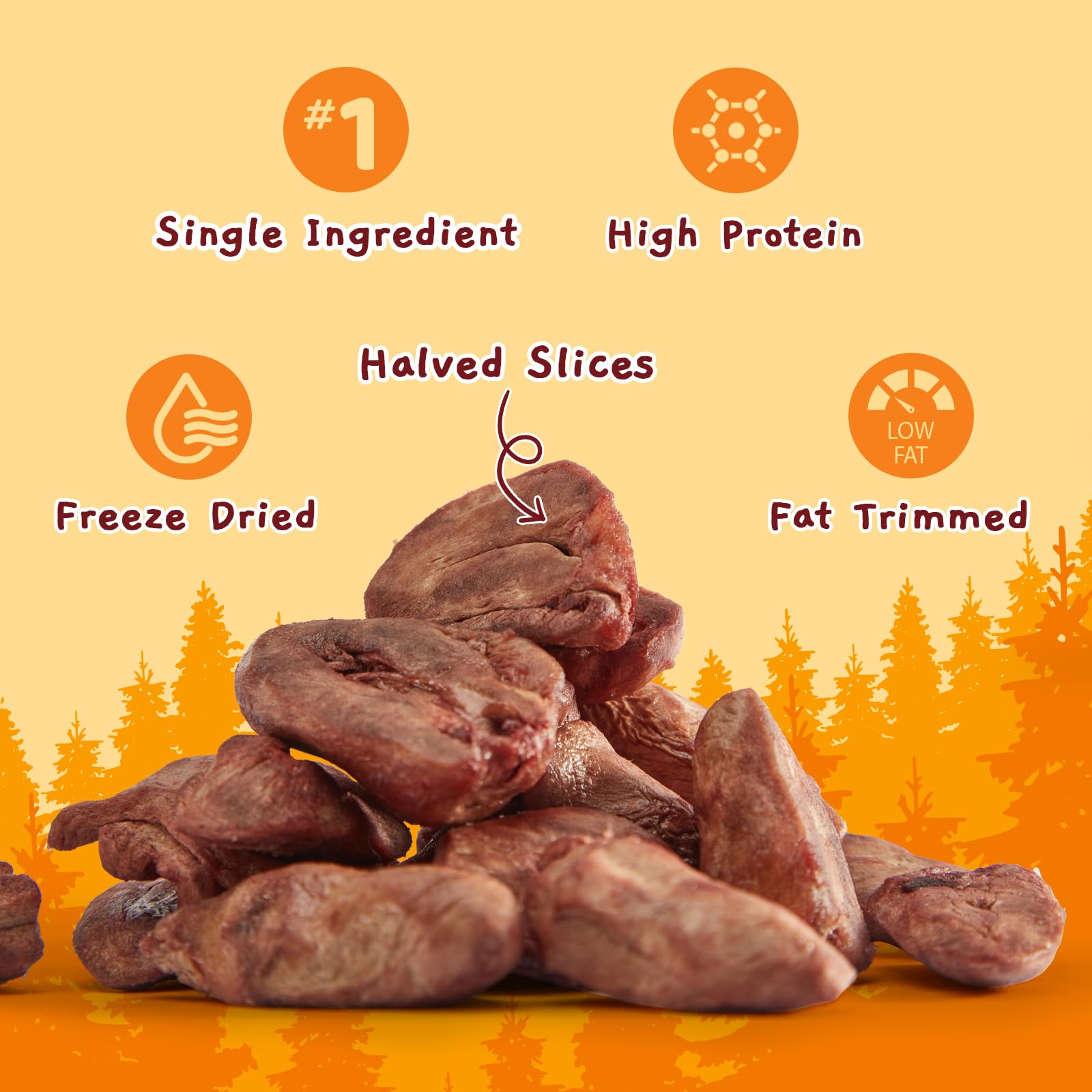 Close-up of Jungle Calling chicken hearts showing single-ingredient organ meat for clean feeding.
