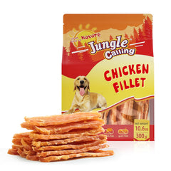 Jungle Calling chicken jerky packshot highlighting high-protein dog treats