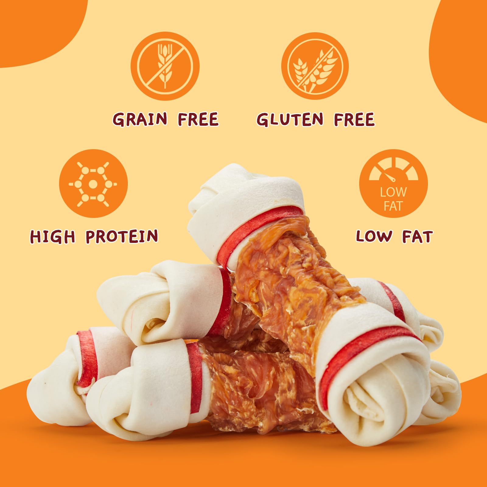 Jungle Calling knotted bone with real chicken wrap provides long-lasting entertainment.