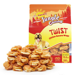 Jungle Calling chicken-wrapped-banana dog treats bag front for grain-free training