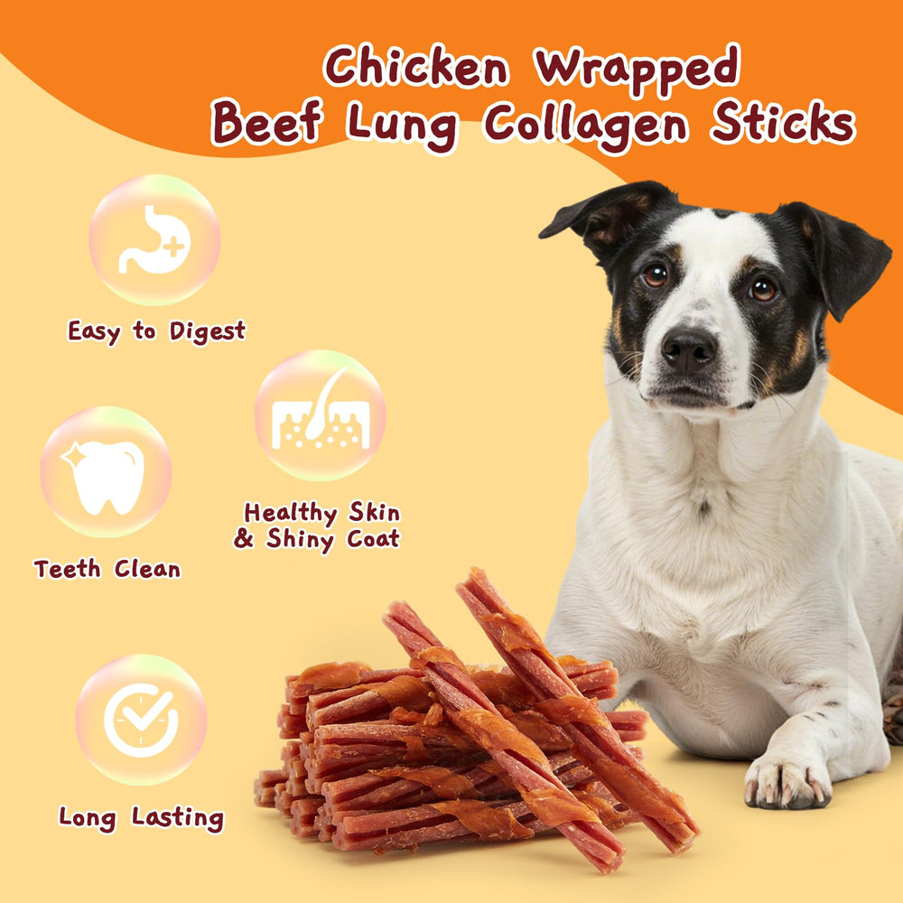 Jungle Calling Chicken Wrapped Treats pack foreground with savory wrapped bite for rewards.