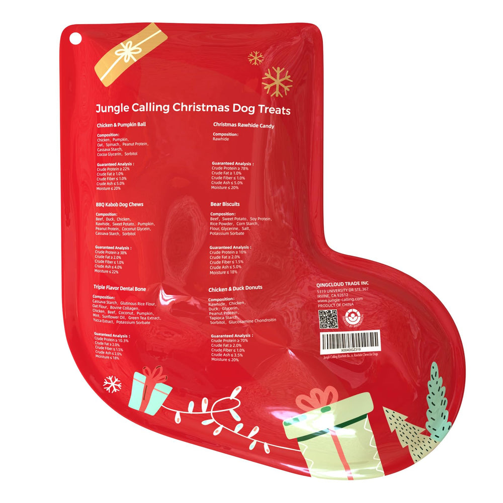 Jungle Calling Christmas Dog Treats variety-pack showing flavors for picky dogs