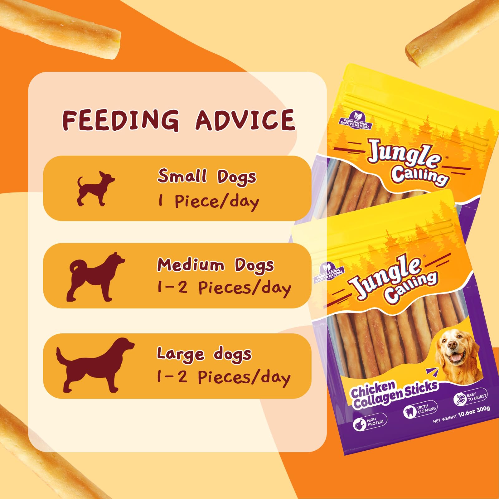 Jungle Calling collagen sticks suit small and medium dogs’ chews