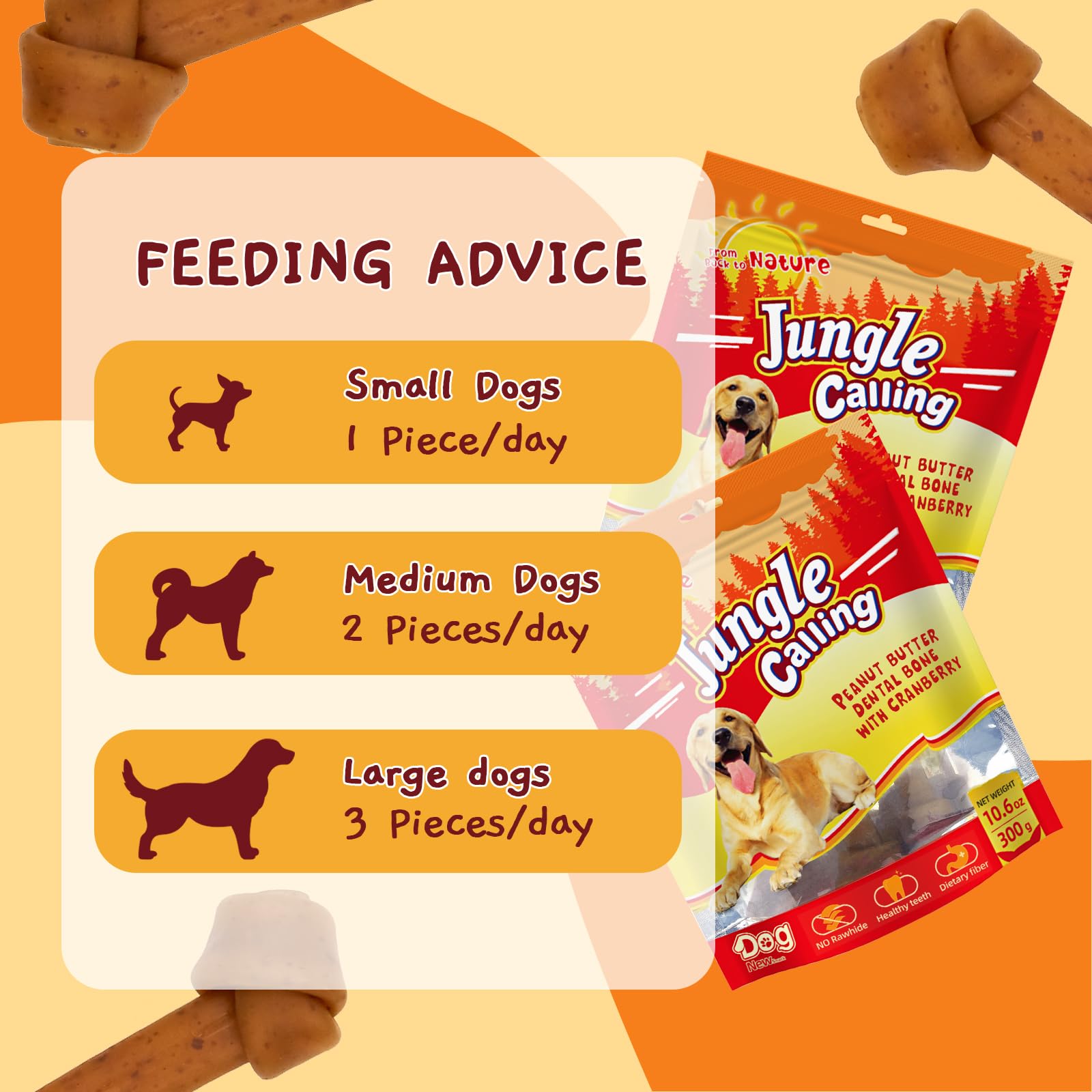 Jungle Calling digestible chews with soft interior texture for easy chewing.