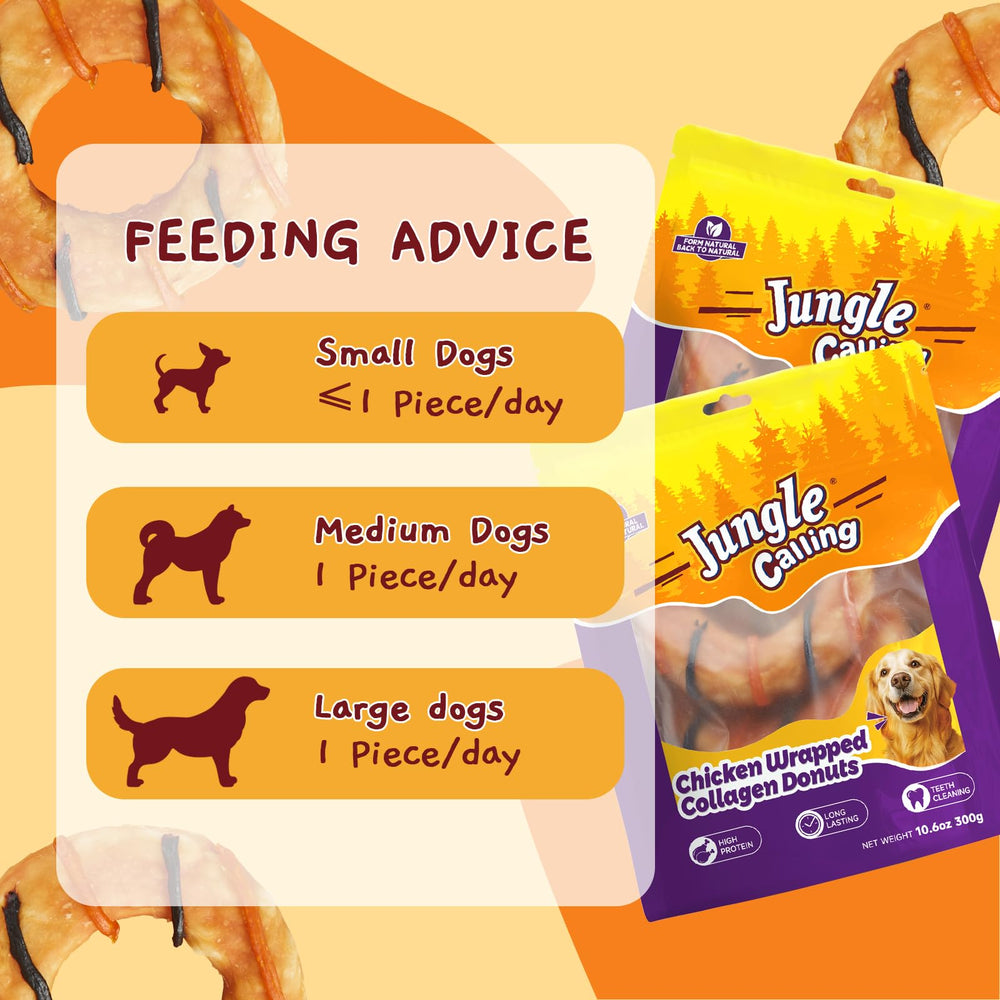 Jungle Calling dog treats donut-shape image emphasizes medium-to-large dogs-friendly design