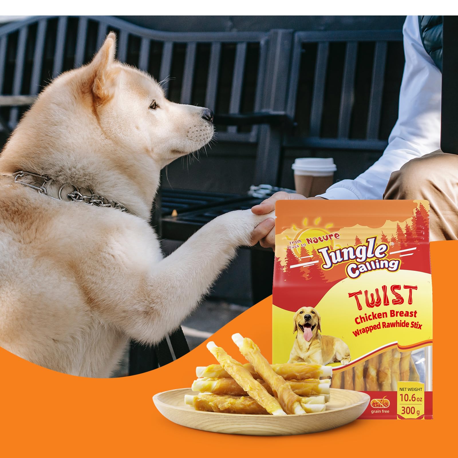 Jungle Calling dog treats-high-protein-low-fat image asserts nutritious, satisfying snack for active dogs