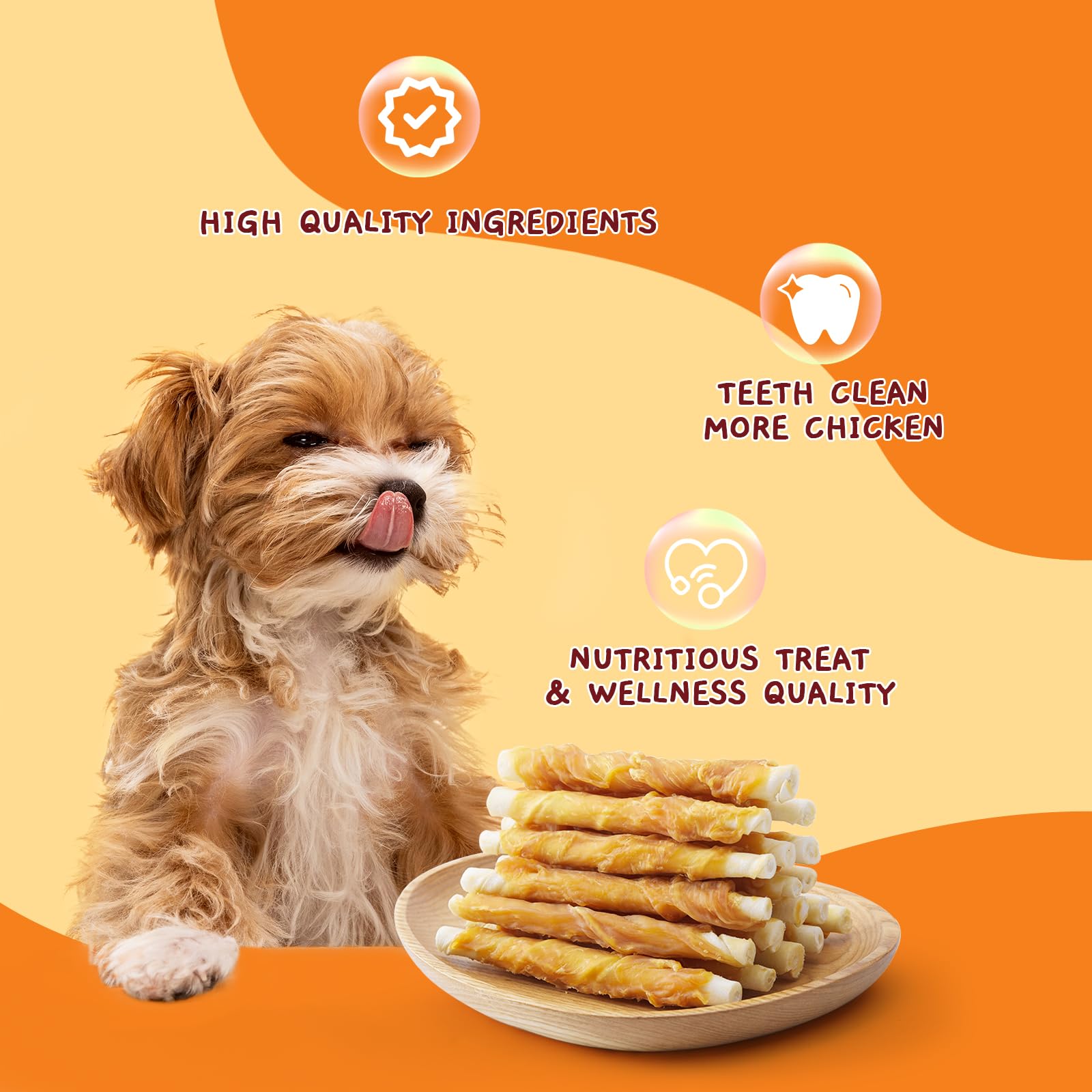 Jungle Calling dog treats premium-ingredients-chicken-rawhide image suggests high-quality chew for small dogs