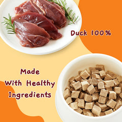 Jungle Calling duck cubes closeup texture shows crisp, nutritious bite for dogs and cats