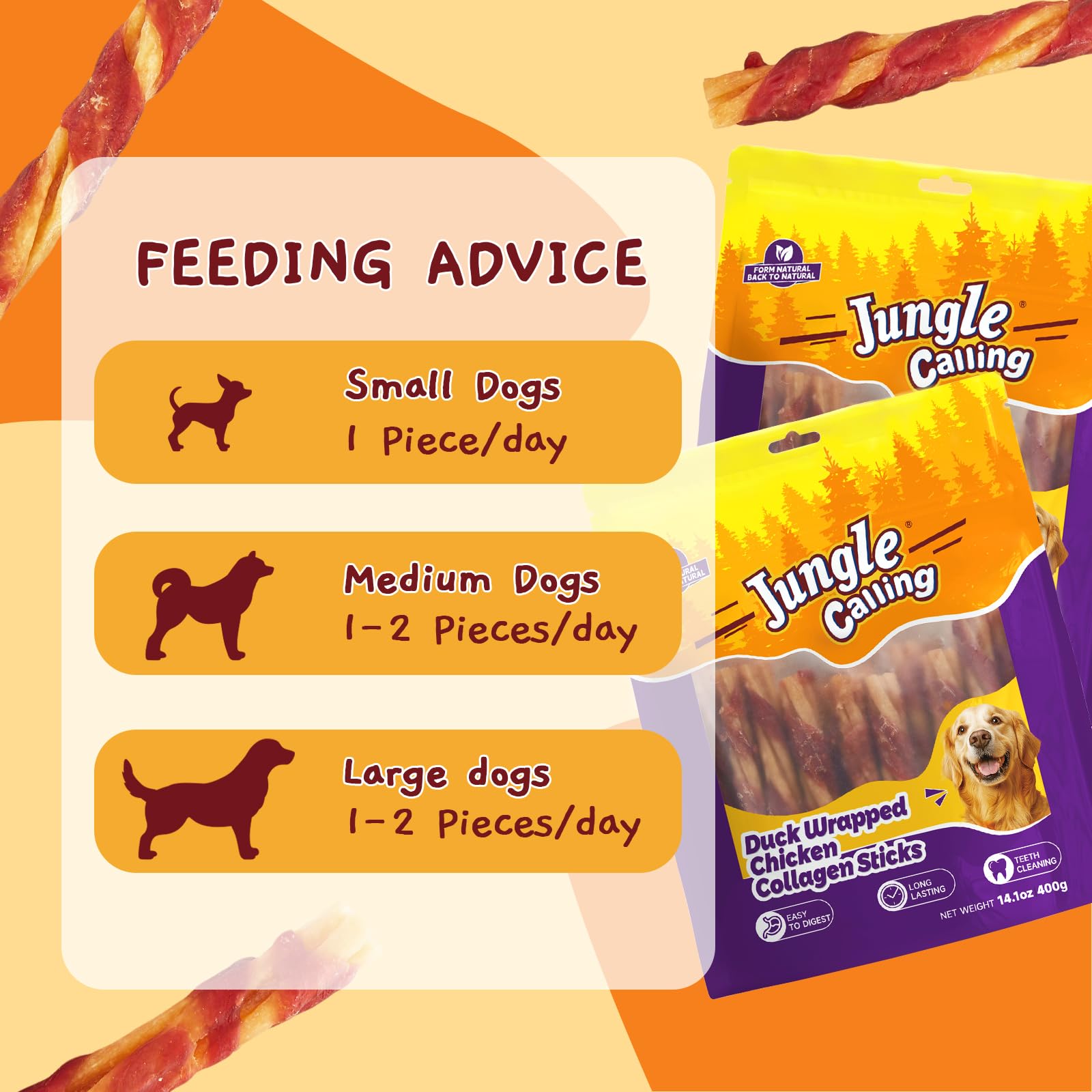 Jungle Calling duck-meat dual-flavor chew ideal as a high-value training reward.