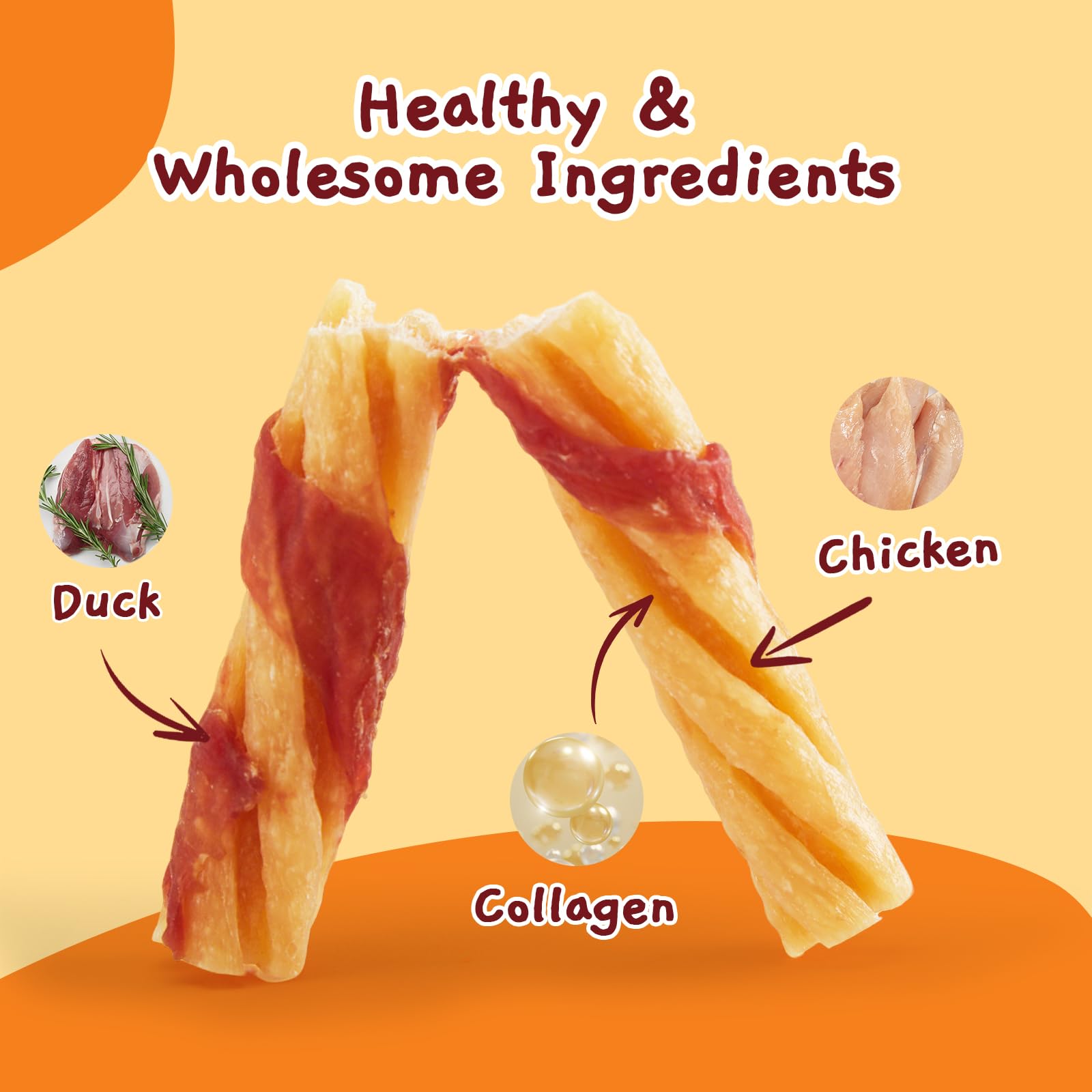 Jungle Calling duck-wrapped-collagen-stick close-up showing savory flavor for picky eaters.