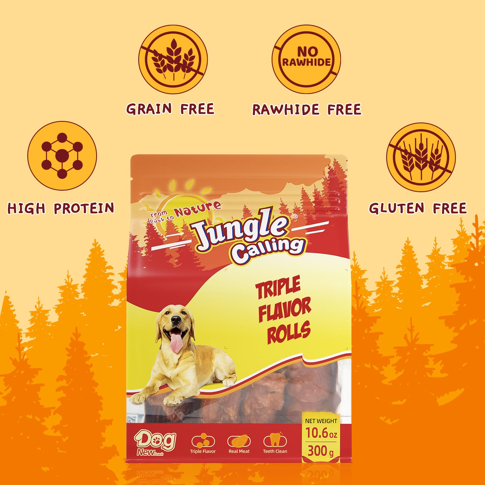 Jungle Calling triple-flavor-rolls real-chicken-duck-beef close-up highlights juicy texture for flavorful reward