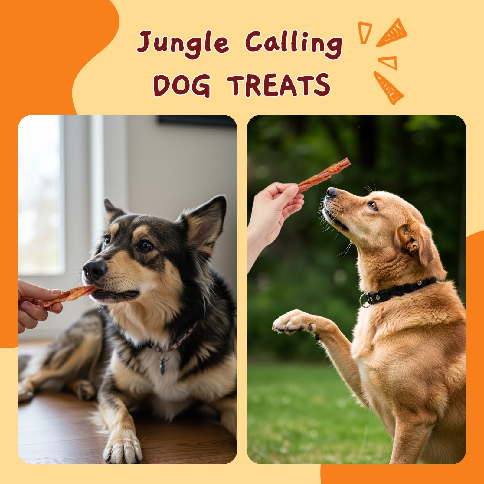 Jungle Calling Variety-size Chews display suitability for small to large dogs.