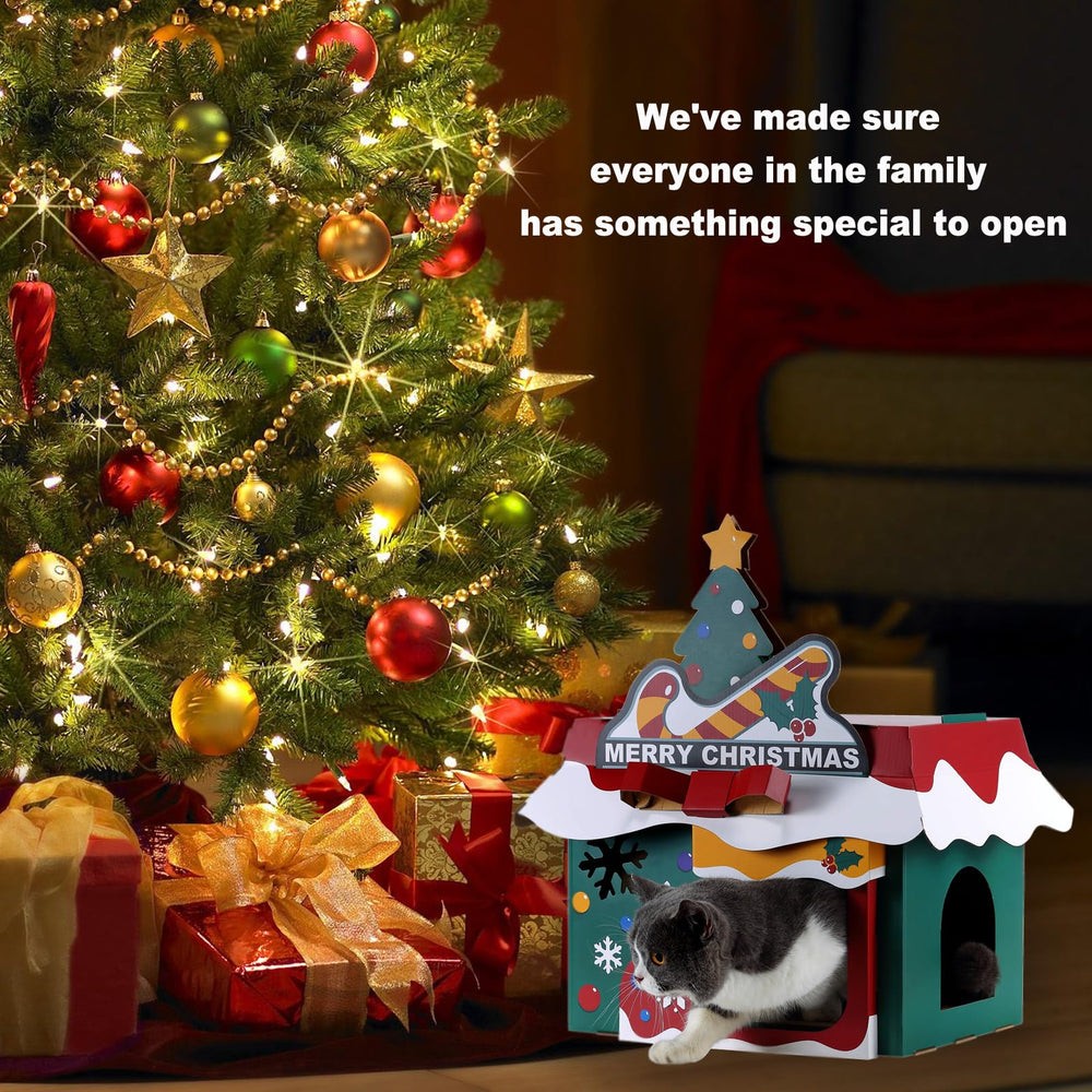 Jungle Elf Christmas cottage cat house entry view inviting access for curious cats