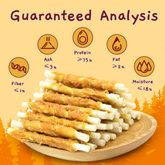 Jungle Calling chicken-wrapped rawhide stick with three-pack packaging visible